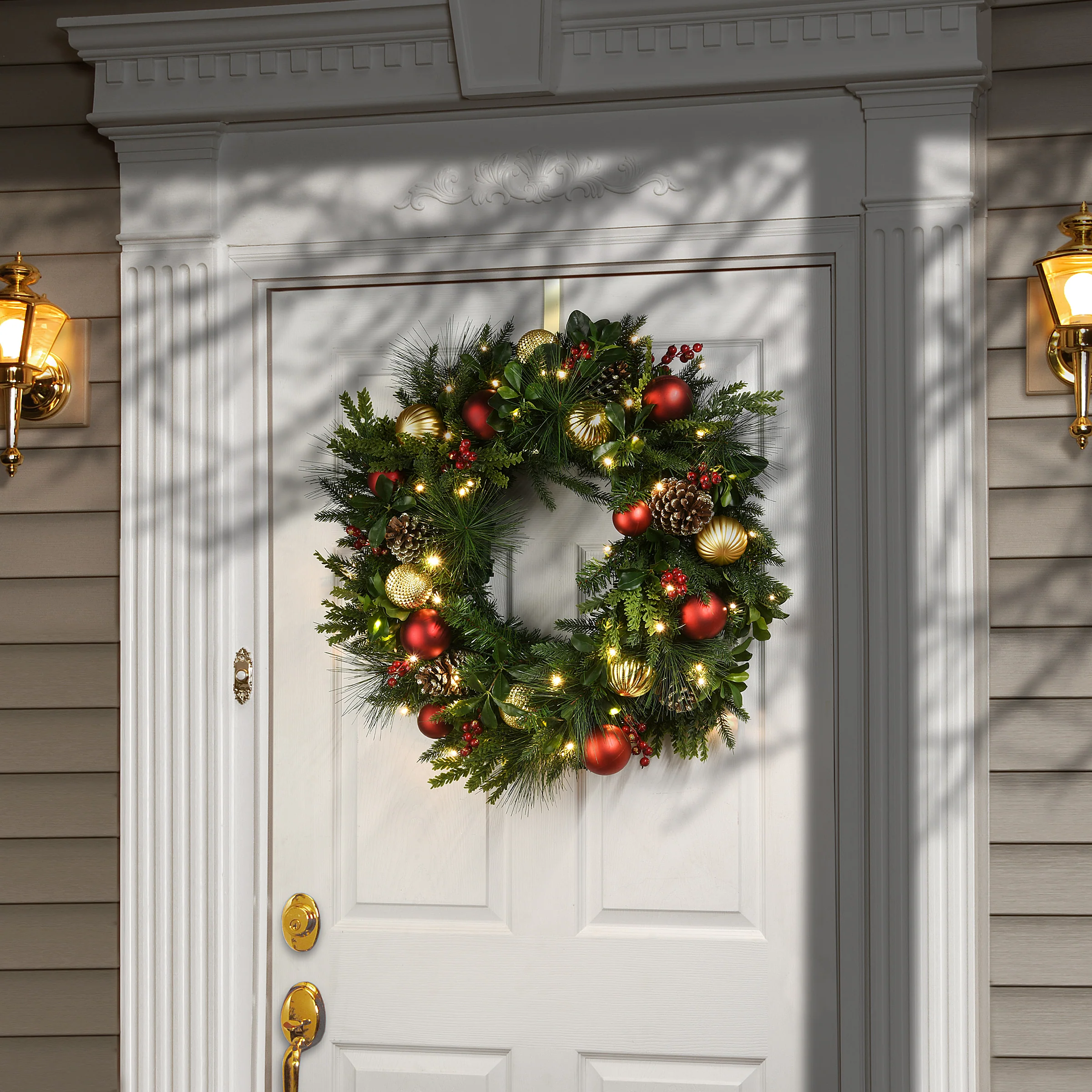 28 in. Pre-Lit Decorated Rural Homestead Wreath with LED Lights - Image 2