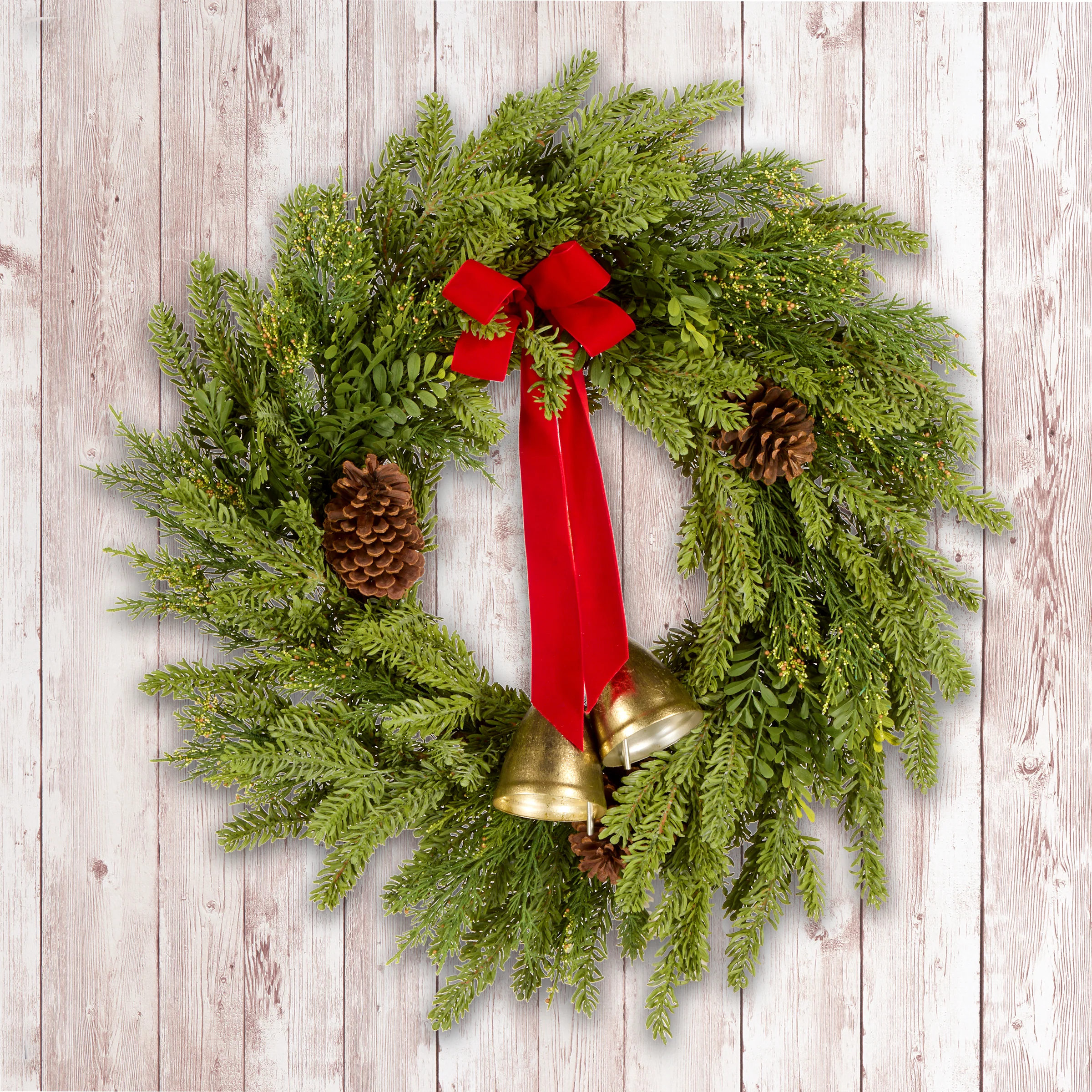 28 in. Christmas Bells Pine Wreath - Image 6