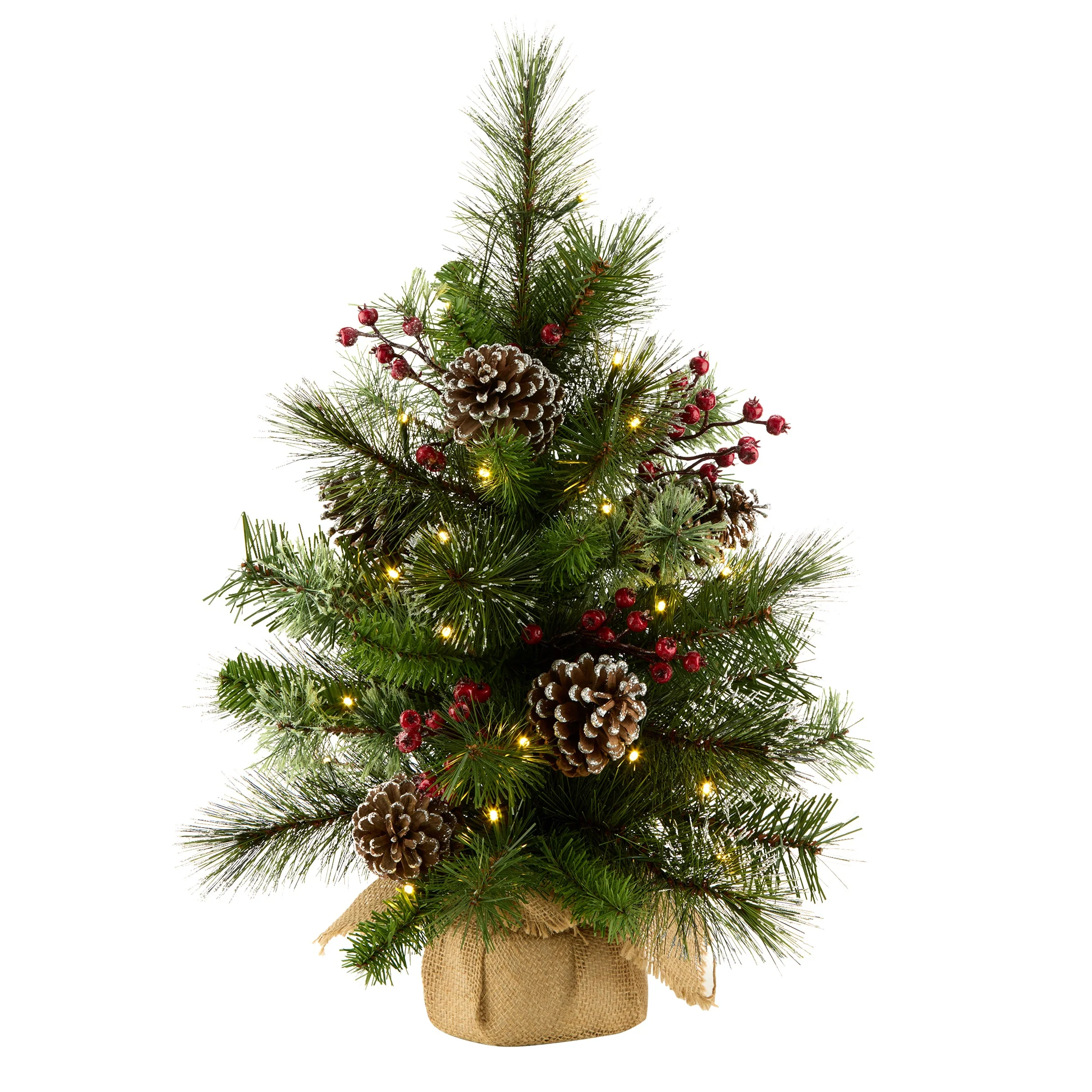2 ft. Iced Berry Pine Burlap Tree with LED Lights - Image 3