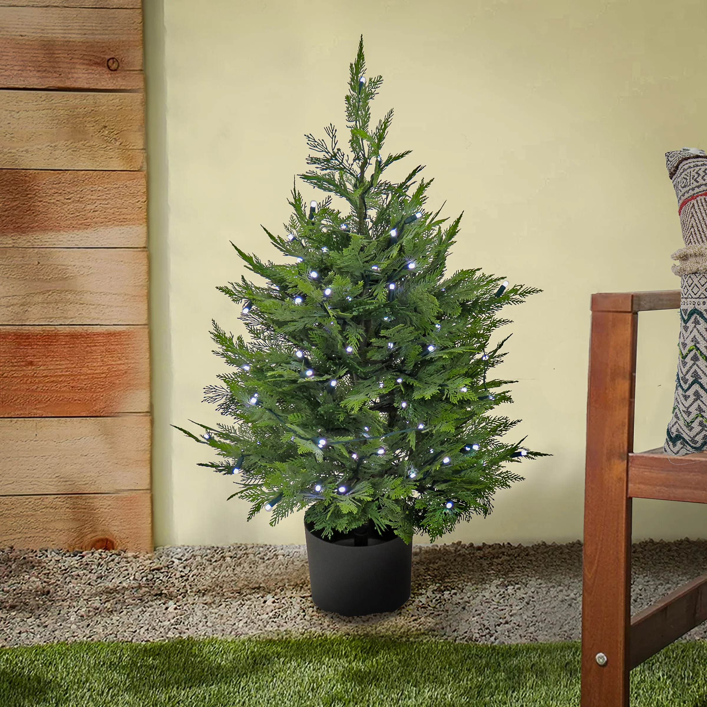 3 ft. Cypress Topiary Tree in Black Plastic Nursery Pot with Multi-Function LED Lights - Image 2