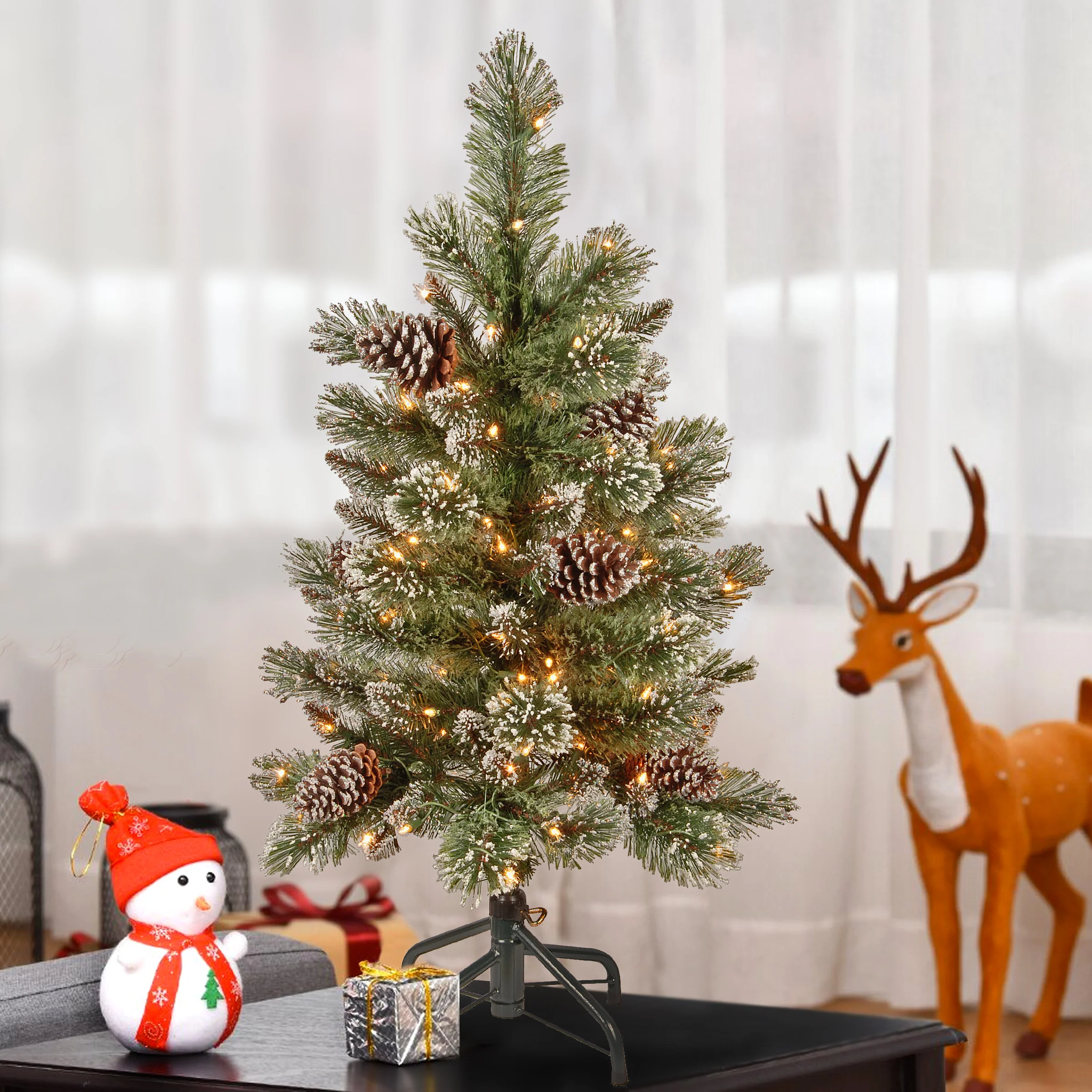 3 ft. Pre-Lit Glistening Pine Pencil Slim Tree with Clear Lights - Image 2