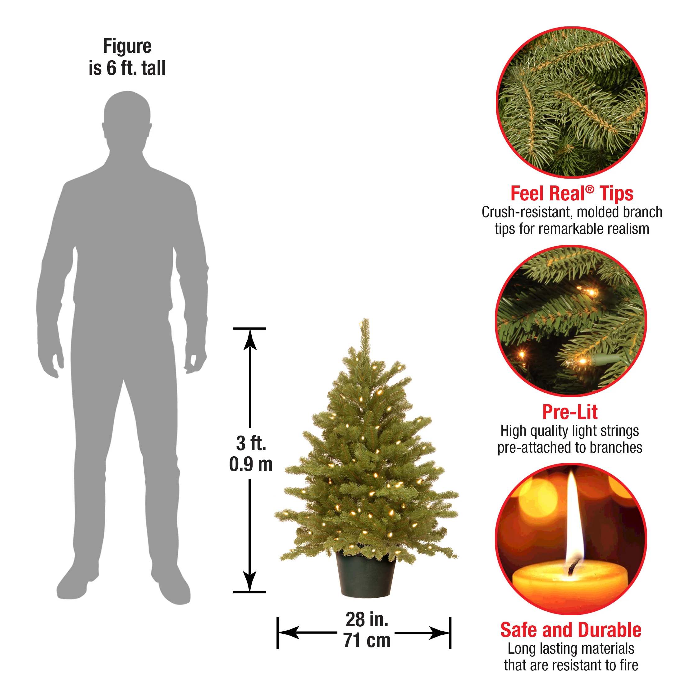3 ft. Pre-Lit Hampton Spruce Tree with Clear Lights, Plug-In - Image 5