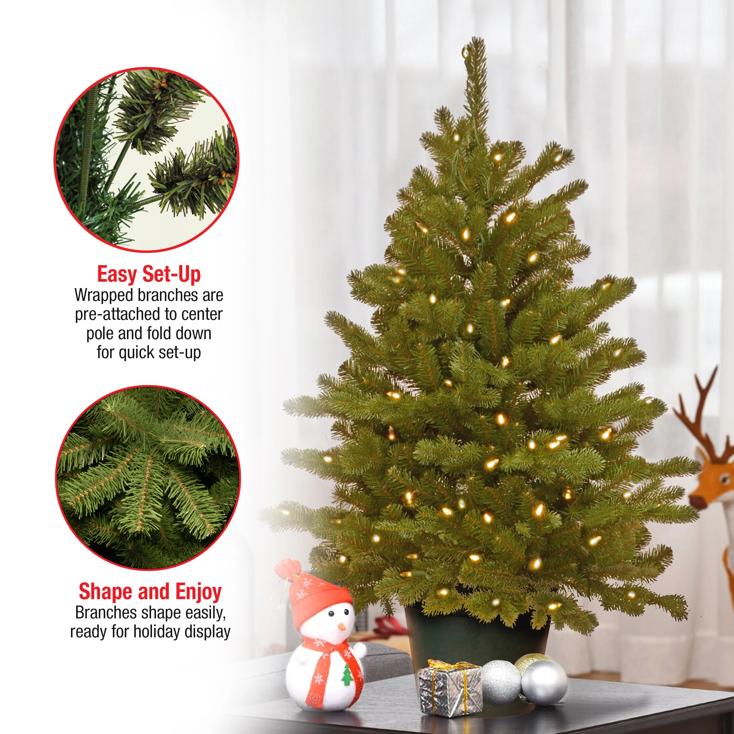 3 ft. Pre-Lit Hampton Spruce Tree with Clear Lights, Plug-In - Image 6