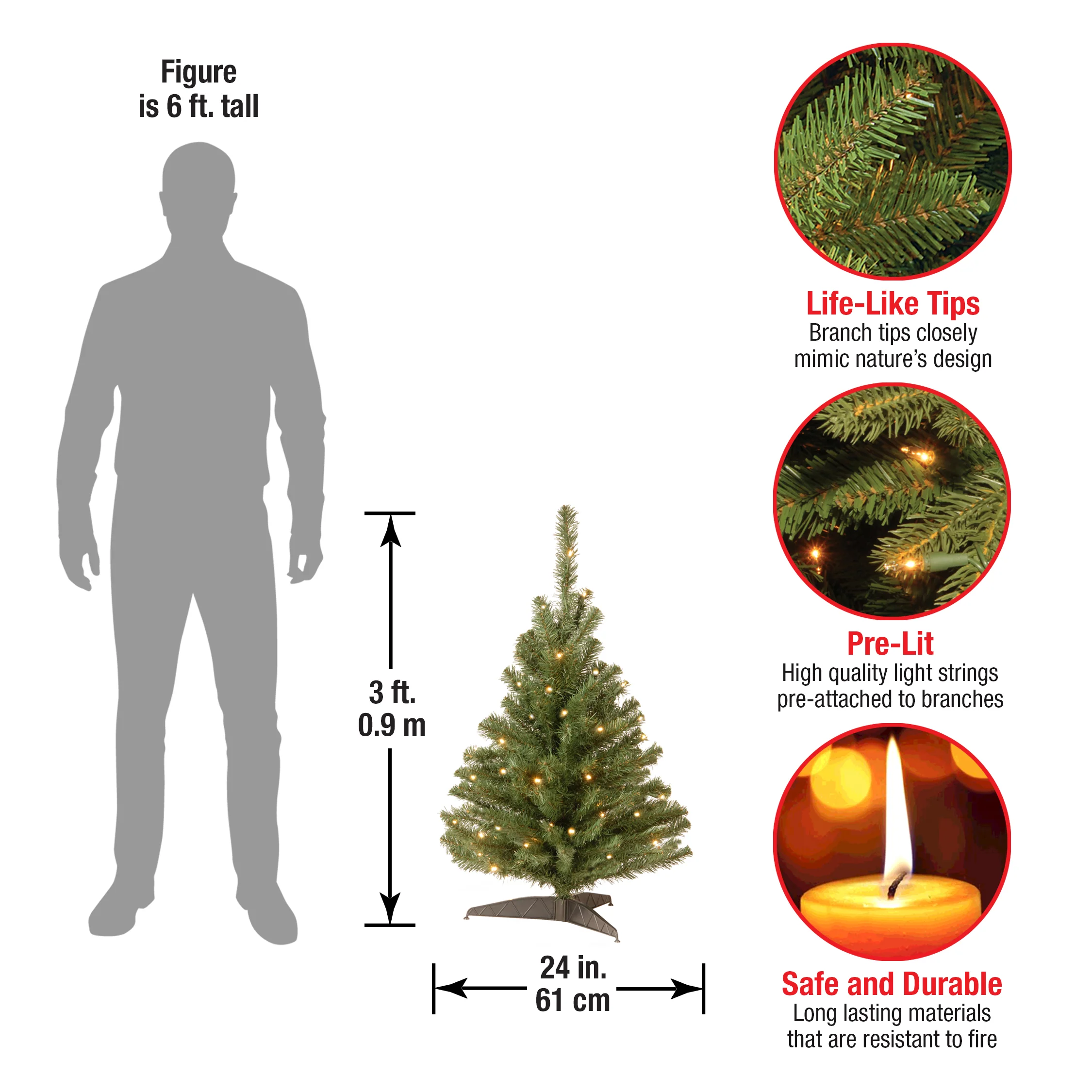 3 ft. Pre-Lit Kincaid Spruce Tree with Clear Lights, Plug-In - Image 4