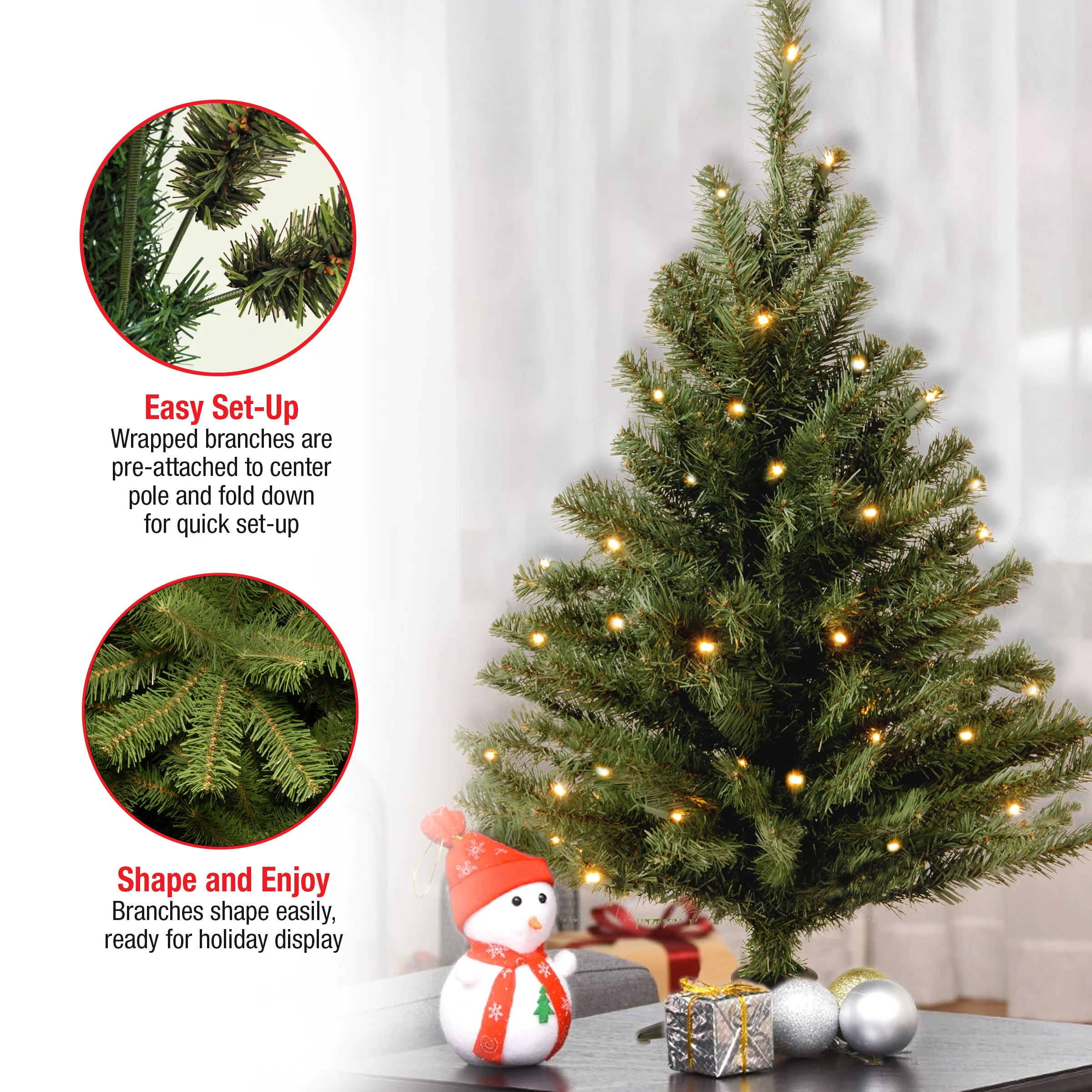 3 ft. Pre-Lit Kincaid Spruce Tree with Clear Lights, Plug-In - Image 5