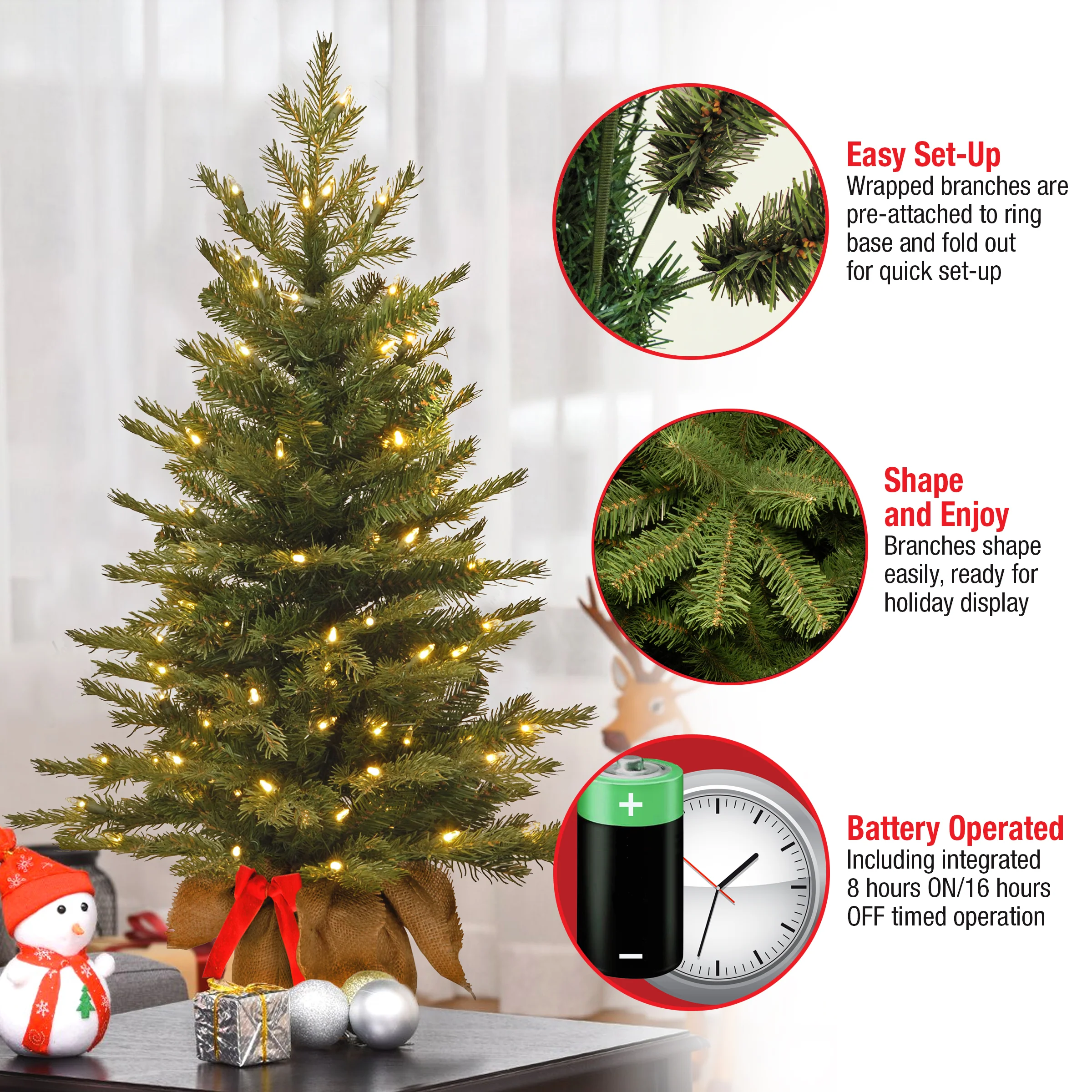 3 ft. Pre-Lit Nordic Spruce Tree with LED Lights - Image 5