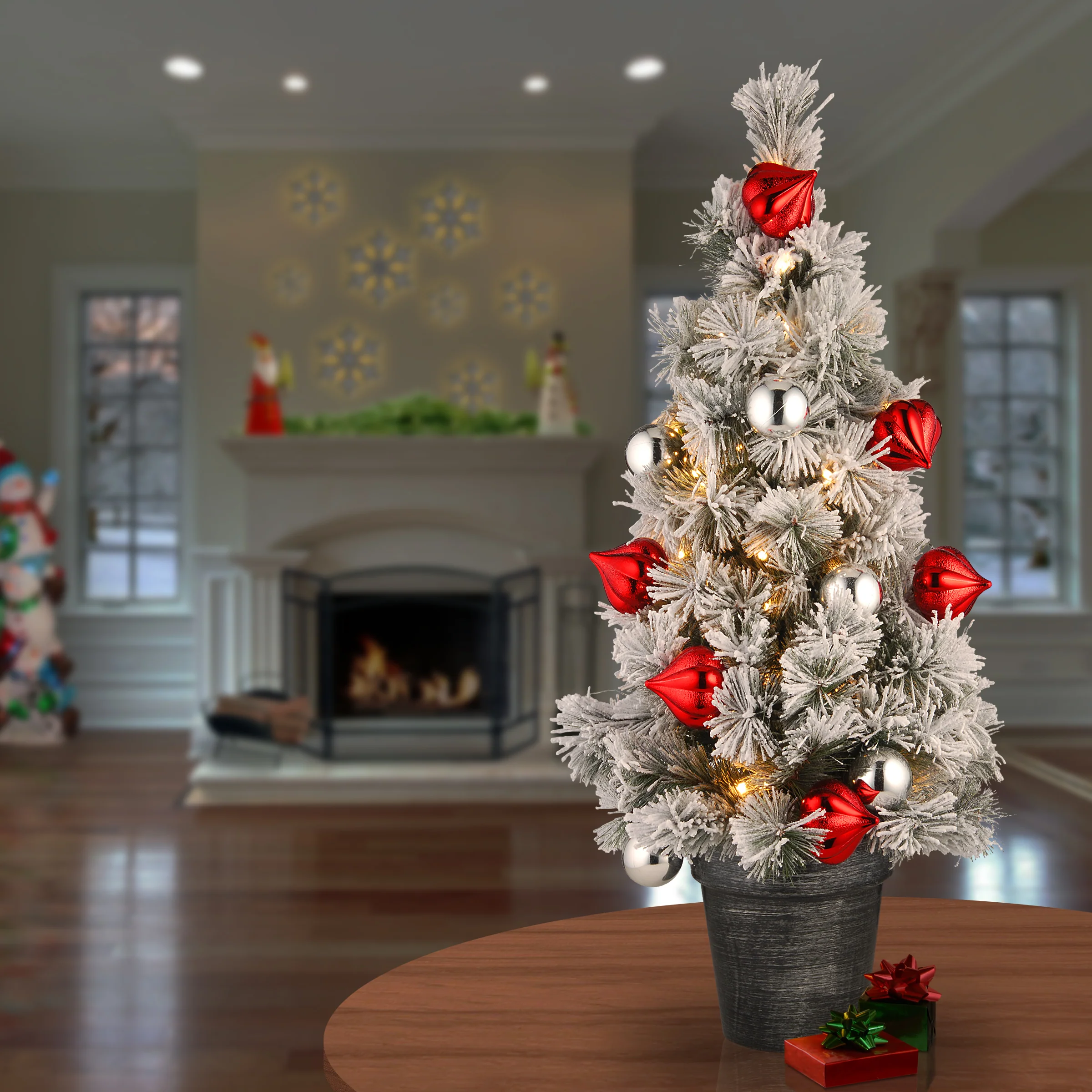 3 ft. Pre-Lit Snowy Bristle Pine Tree with LED Lights - Image 2
