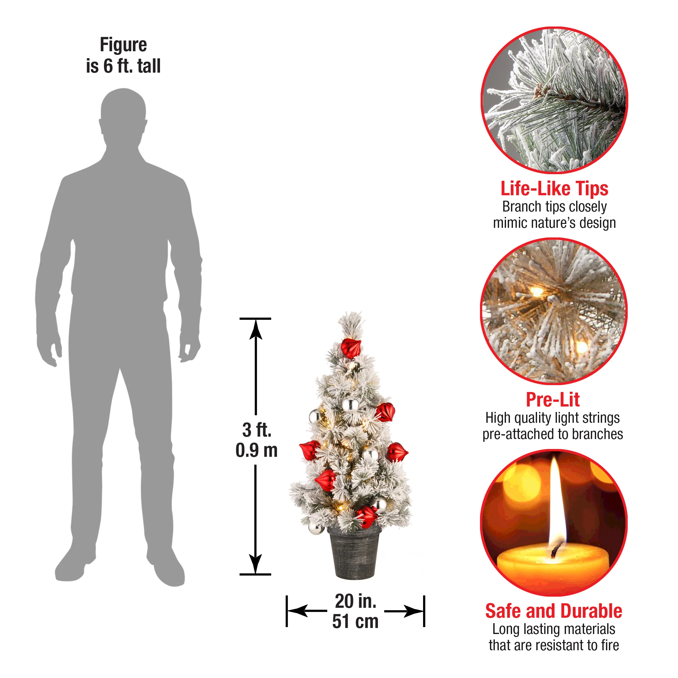 3 ft. Pre-Lit Snowy Bristle Pine Tree with LED Lights - Image 5