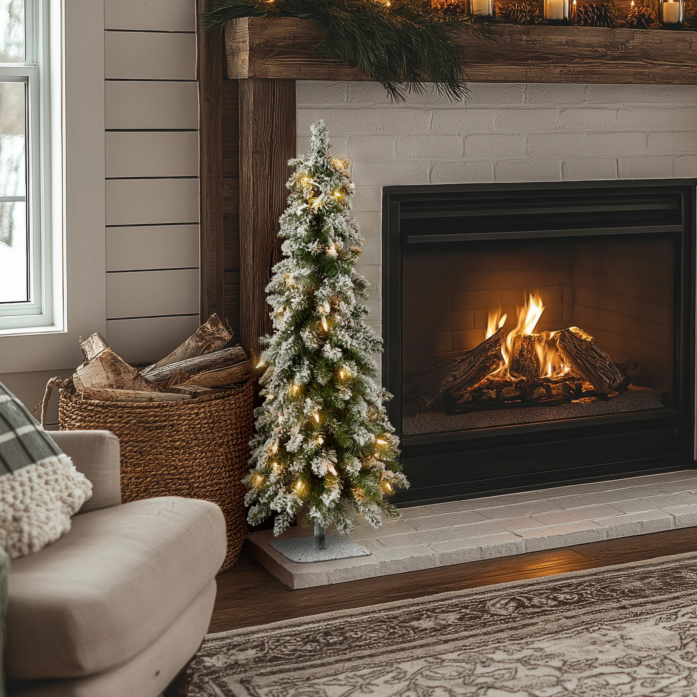 3 ft. Pre-Lit Snowy Downswept Forest Tree with Clear Lights, Plug-In - Image 2