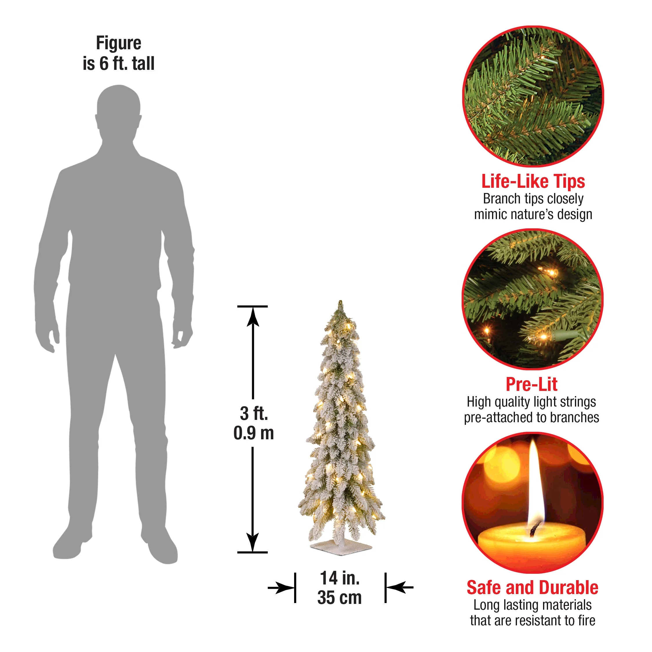 3 ft. Pre-Lit Snowy Downswept Forest Tree with Clear Lights, Plug-In - Image 6