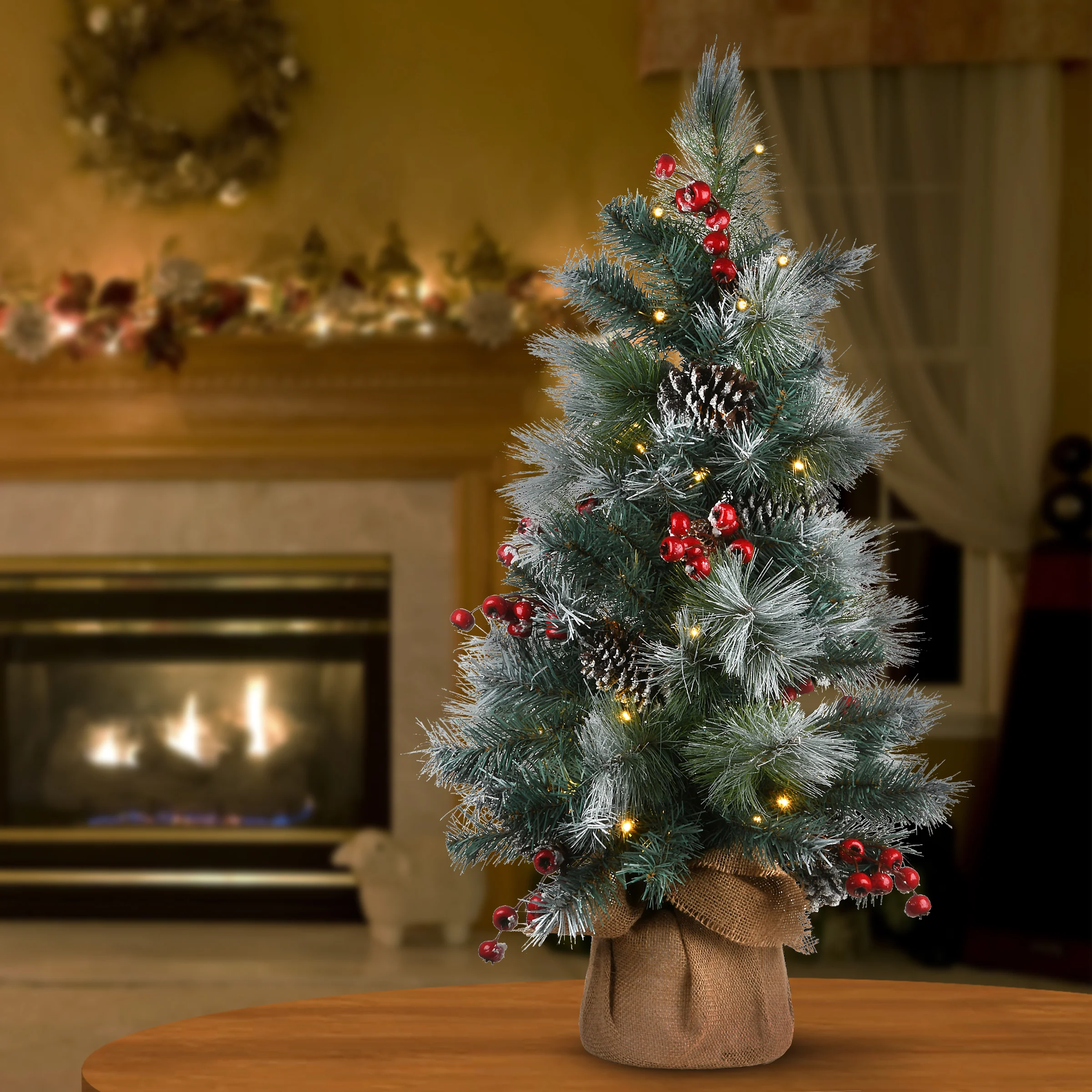3 ft. Pre-Lit Snowy Glacier Pine Tree with LED Lights - Image 2