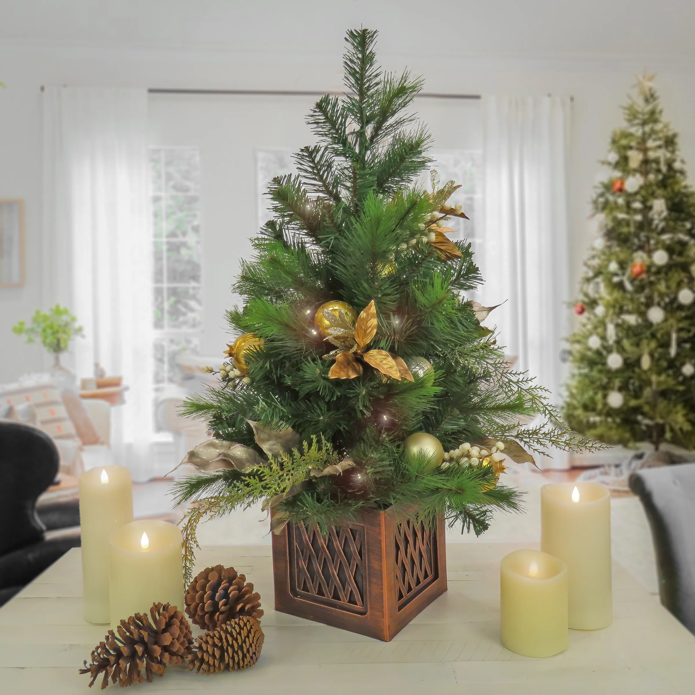 3 ft. Pre-Lit Yuletide Glam Tree with Warm White LED Lights - Image 2