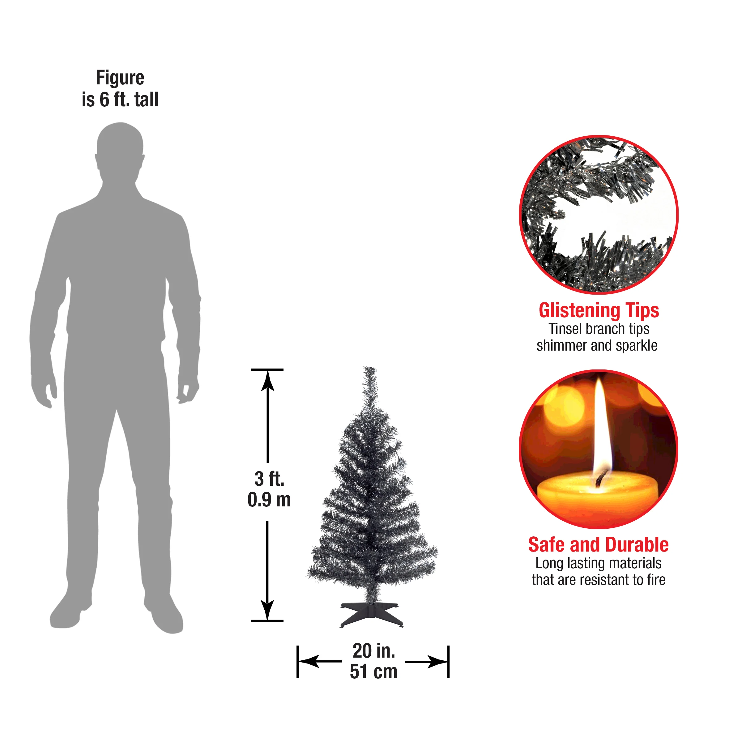 3 ft. Tinsel Collection Black Tree - Image 6