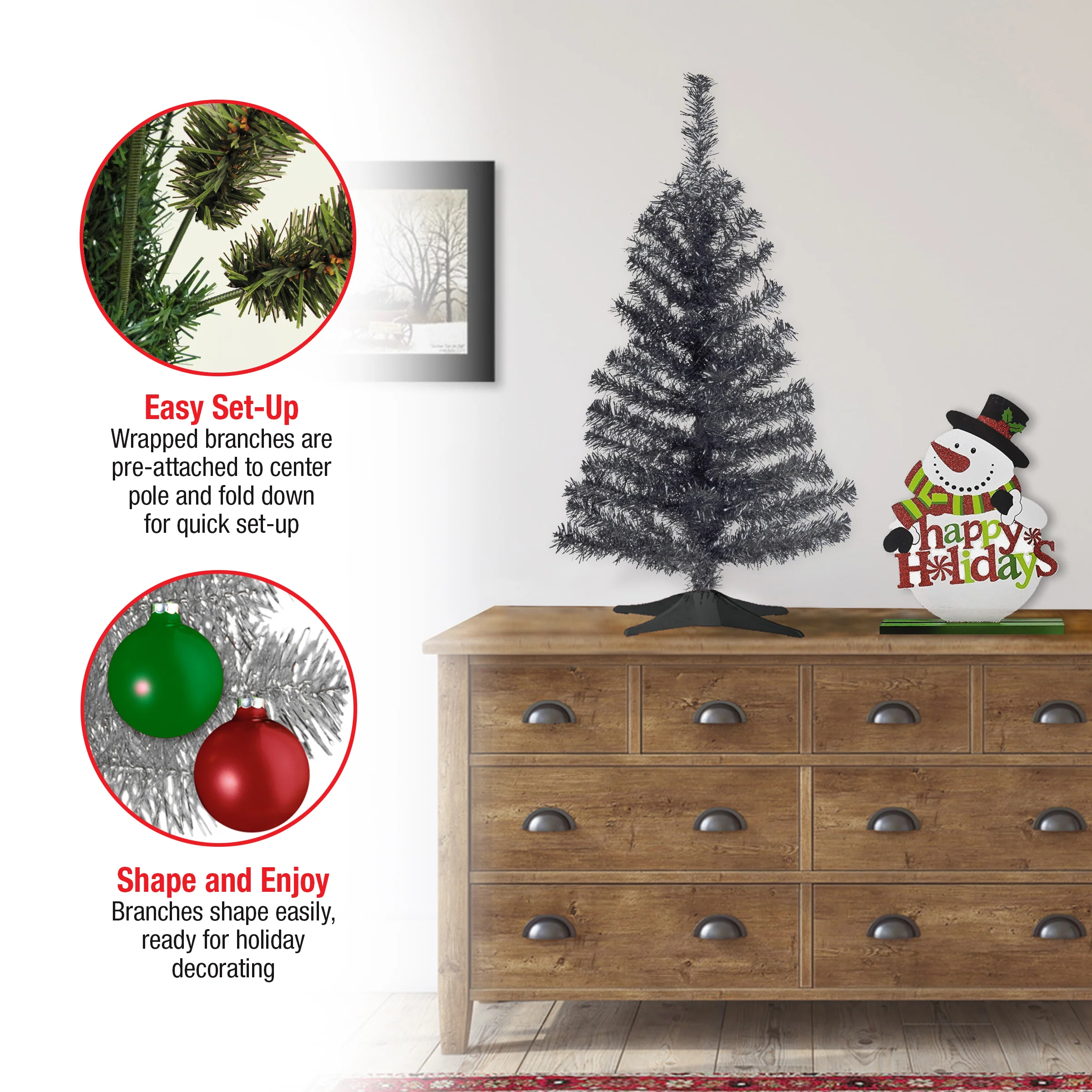 3 ft. Tinsel Collection Black Tree - Image 7