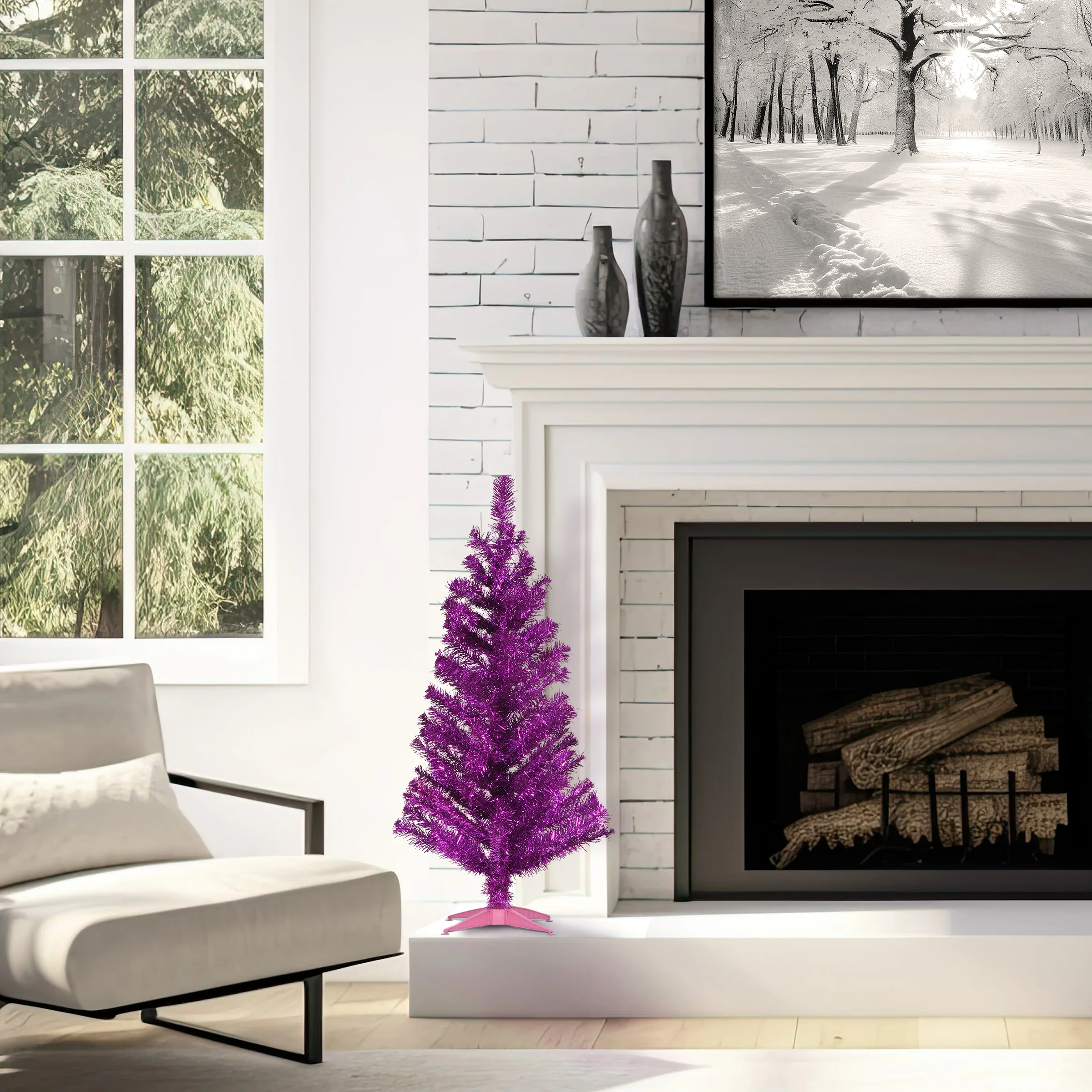 3 ft. Tinsel Collection Magenta Pink Tree - Image 2