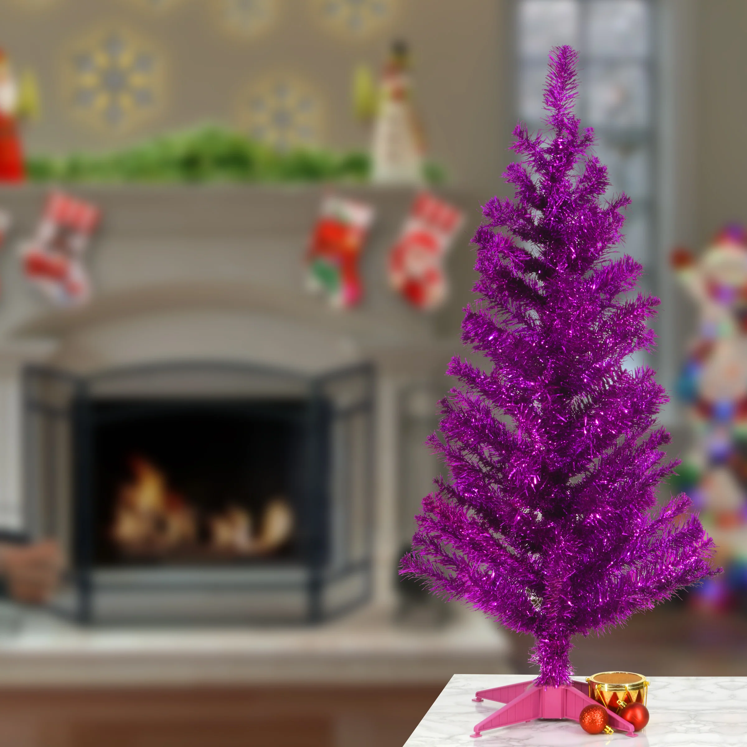 3 ft. Tinsel Collection Magenta Pink Tree - Image 3
