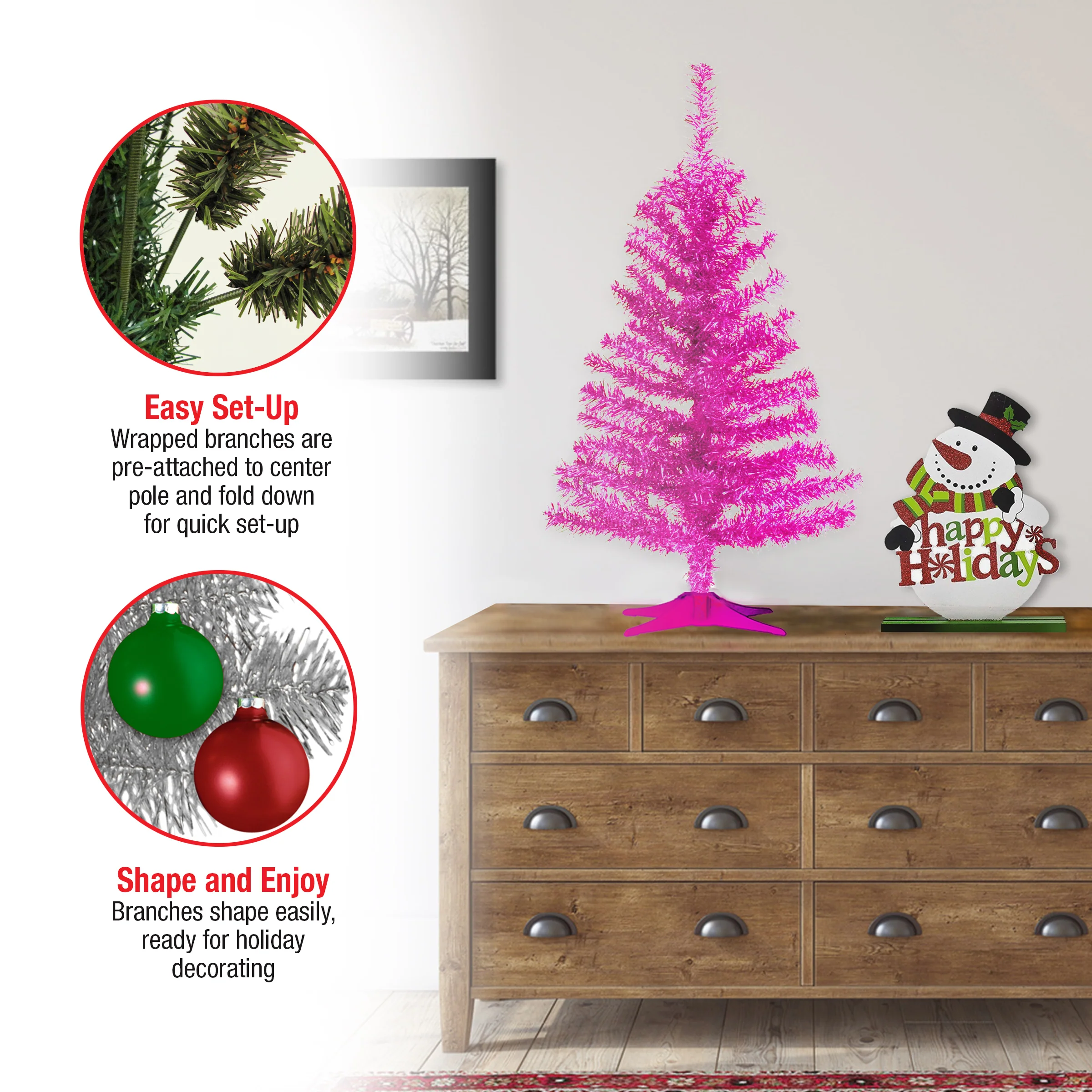 3 ft. Tinsel Collection Magenta Pink Tree - Image 7