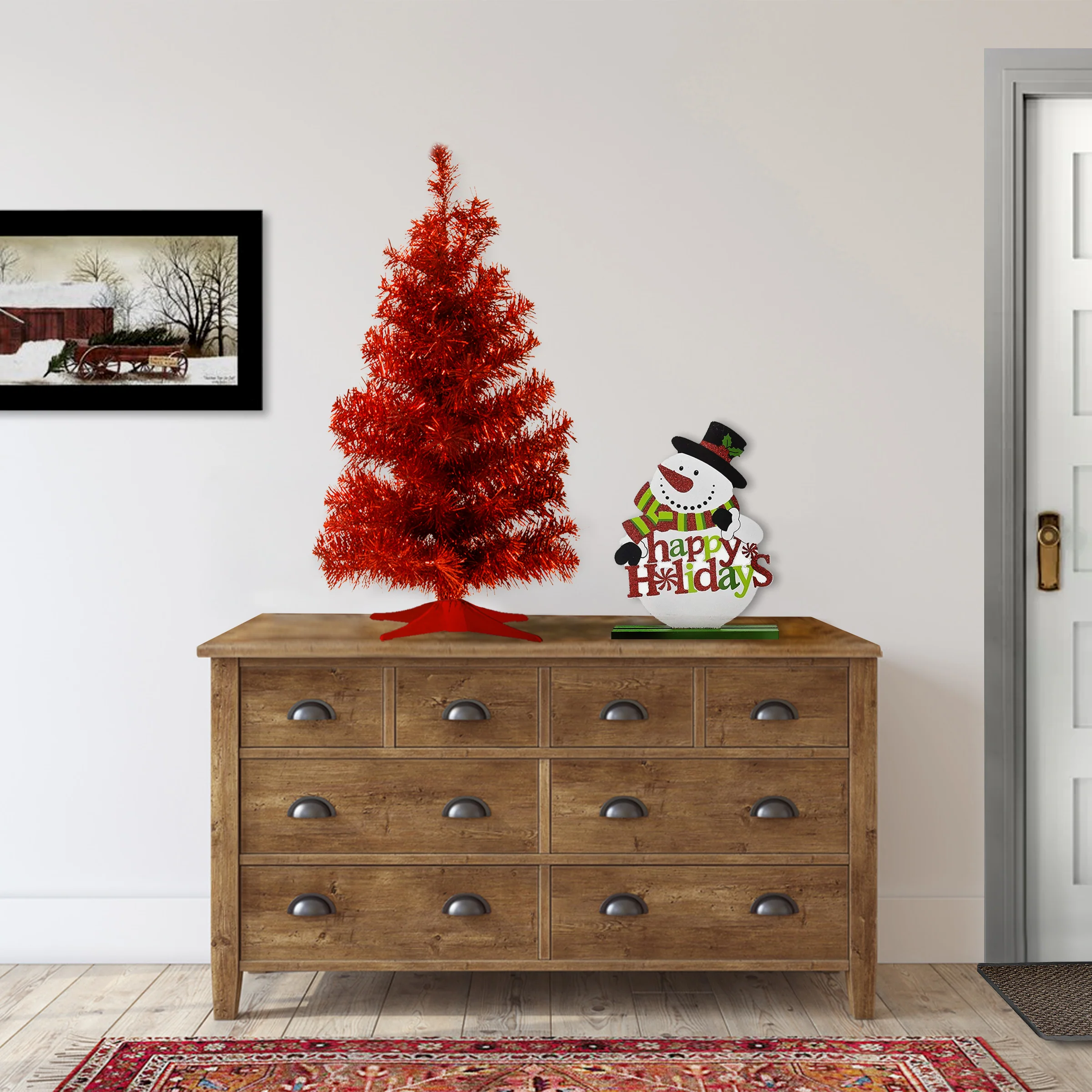 3 ft. Tinsel Collection Red Tree - Image 2