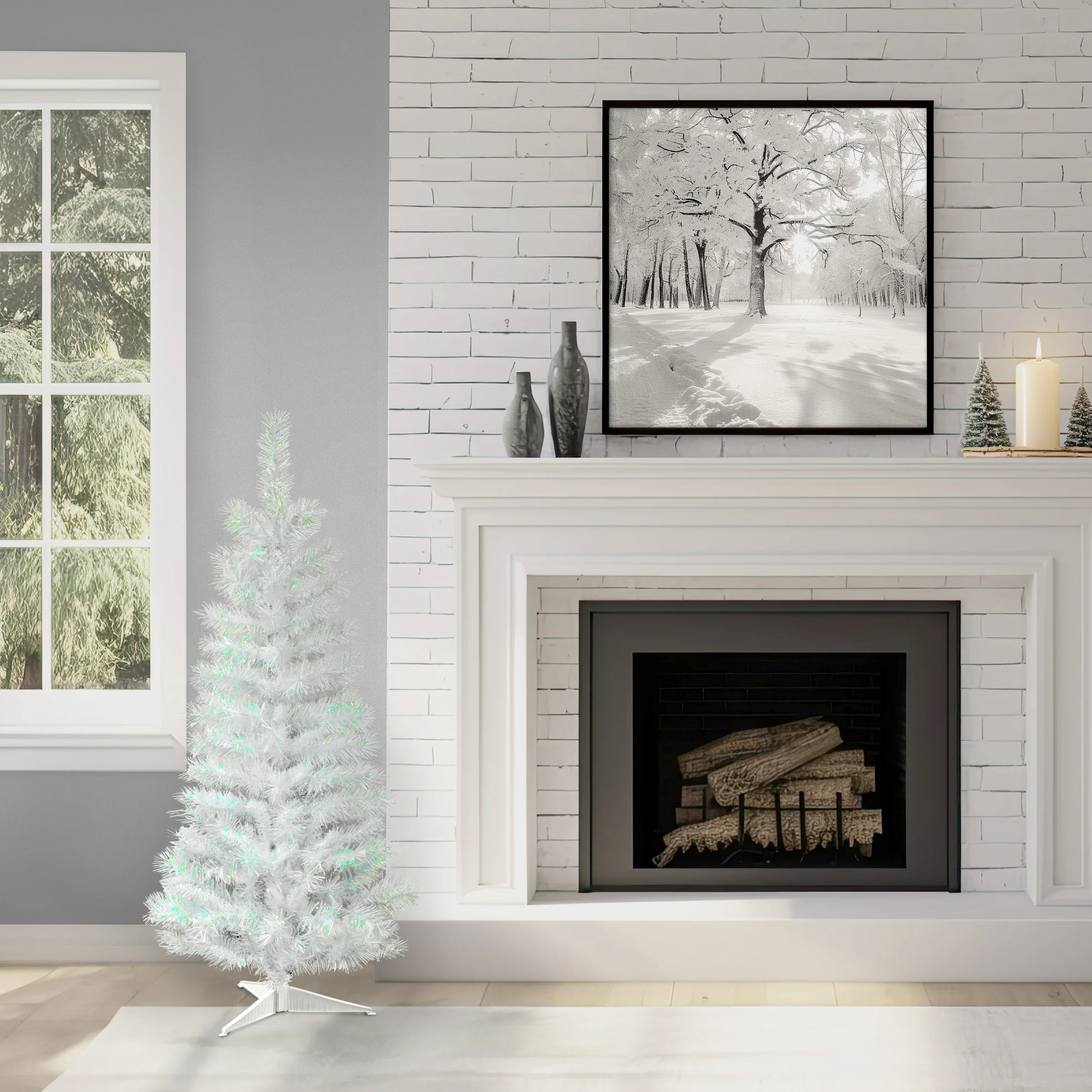 3 ft. Tinsel Collection White Iridescent Tree - Image 2