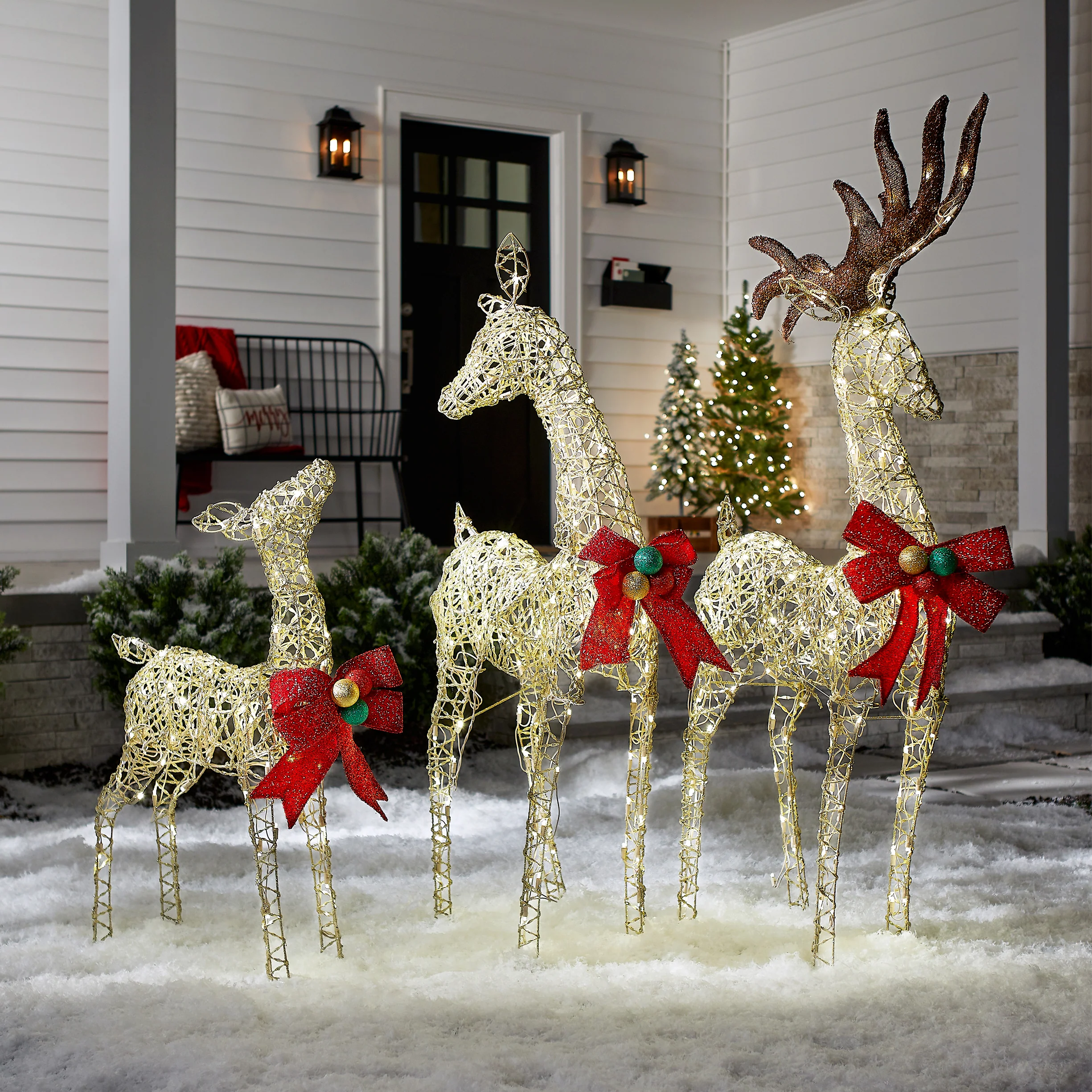 60 in., 52 in. and 36 in. Champagne Glitter Deer Family with 370 Warm White LED Lights, Plug-In - Image 2