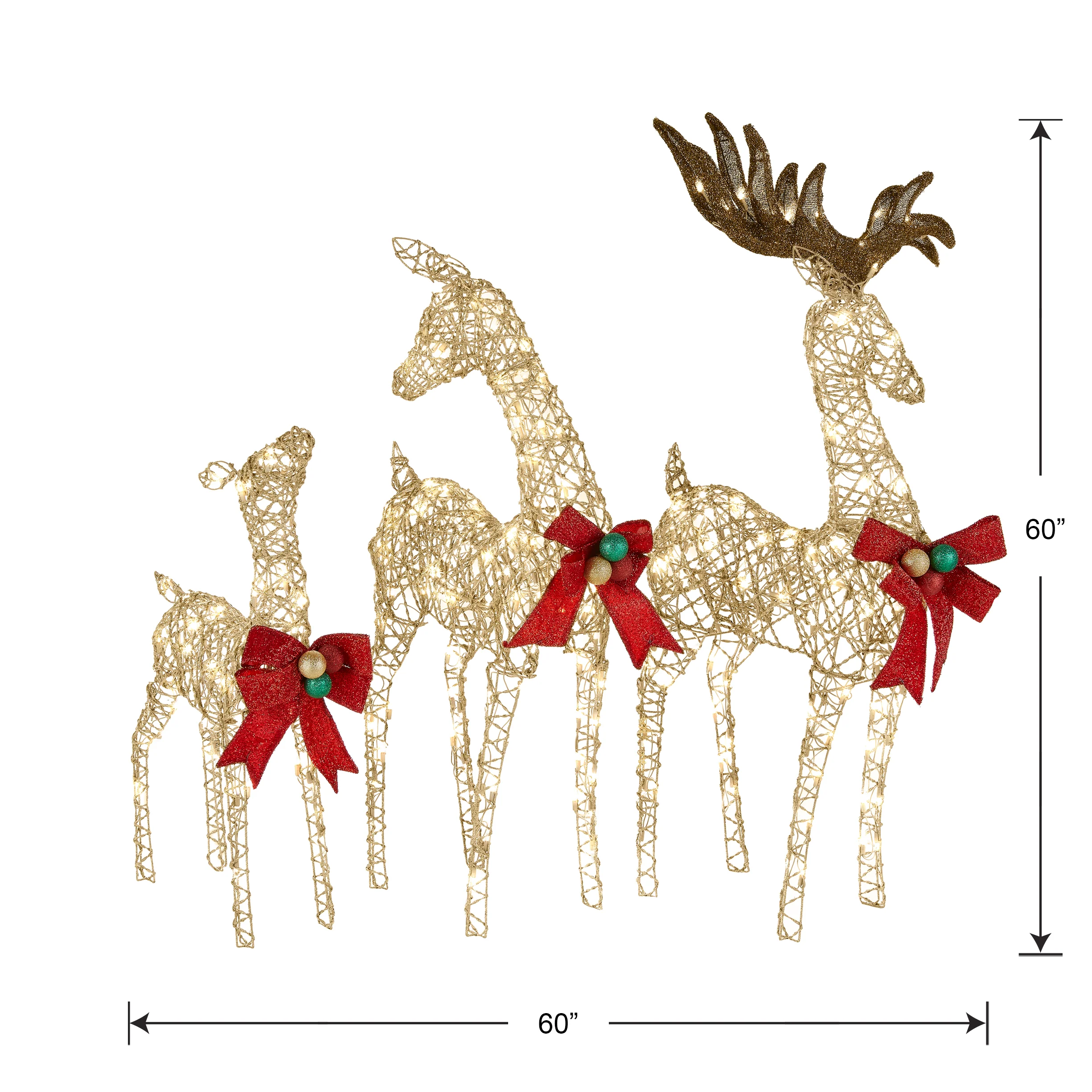 60 in., 52 in. and 36 in. Champagne Glitter Deer Family with 370 Warm White LED Lights, Plug-In - Image 4