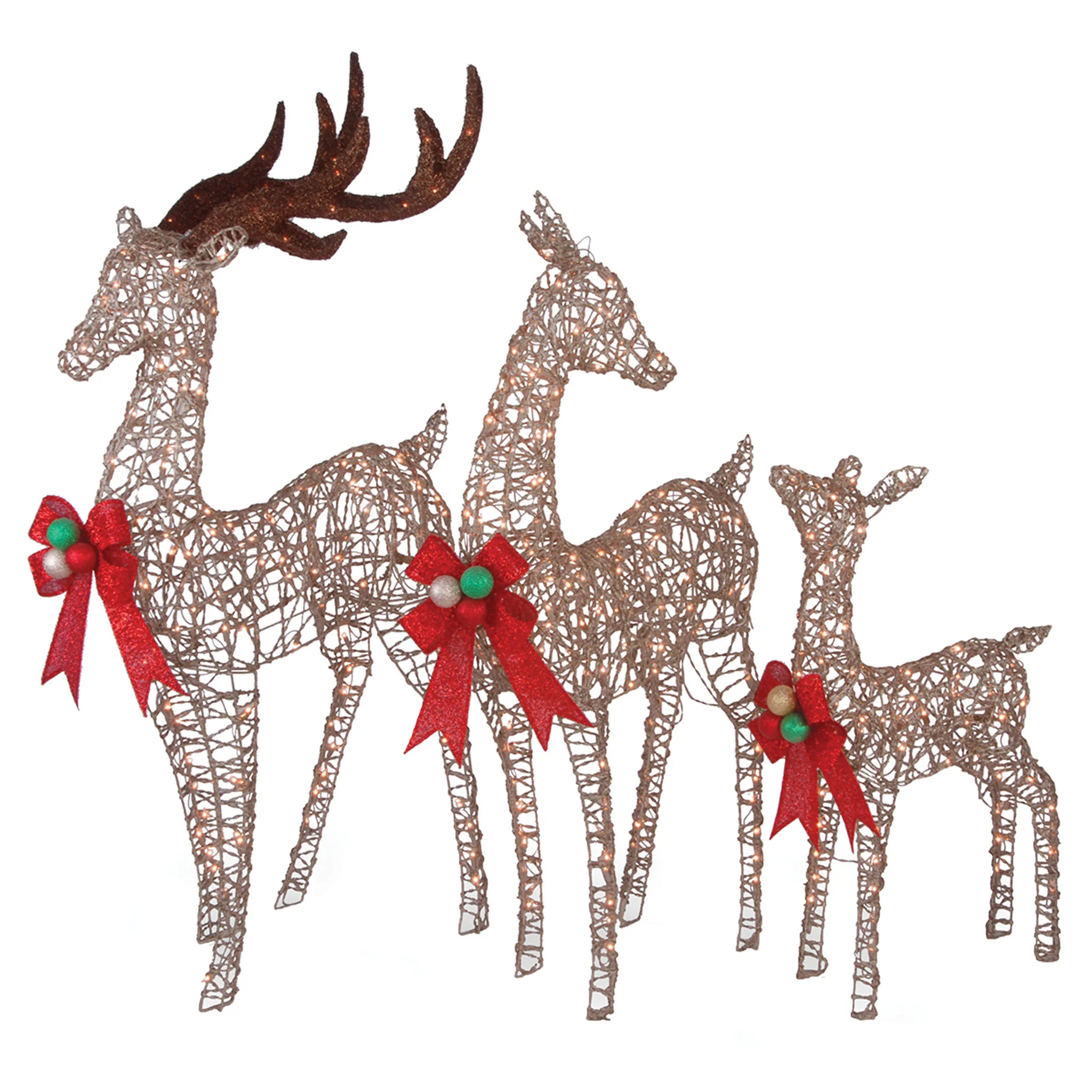 60 in., 52 in. and 36 in. Champagne Glitter Deer Family with 370 Warm White LED Lights, Plug-In - Image 5