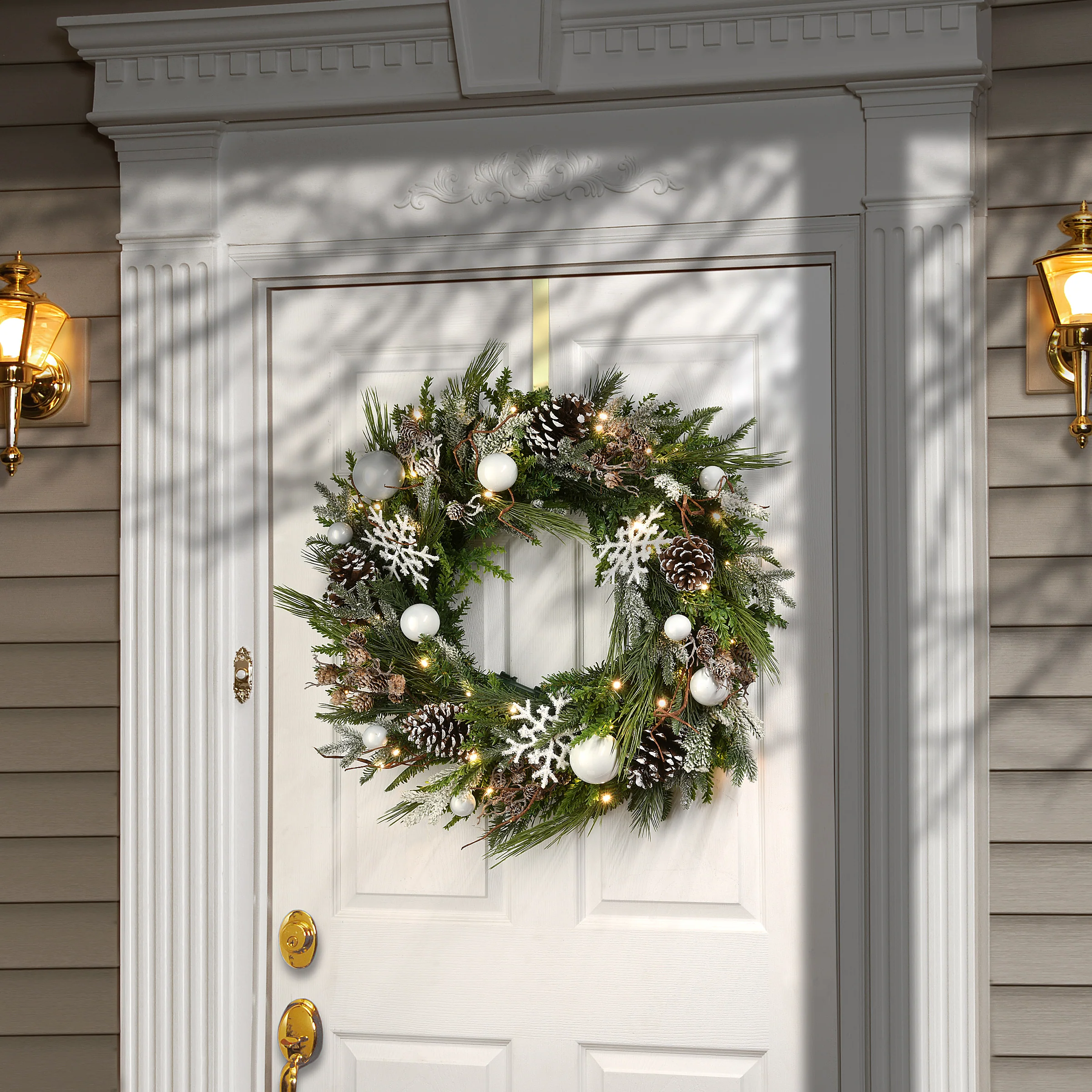 30 in. Pre-Lit Alpine Decorated Wreath with Warm White LED Lights - Image 2