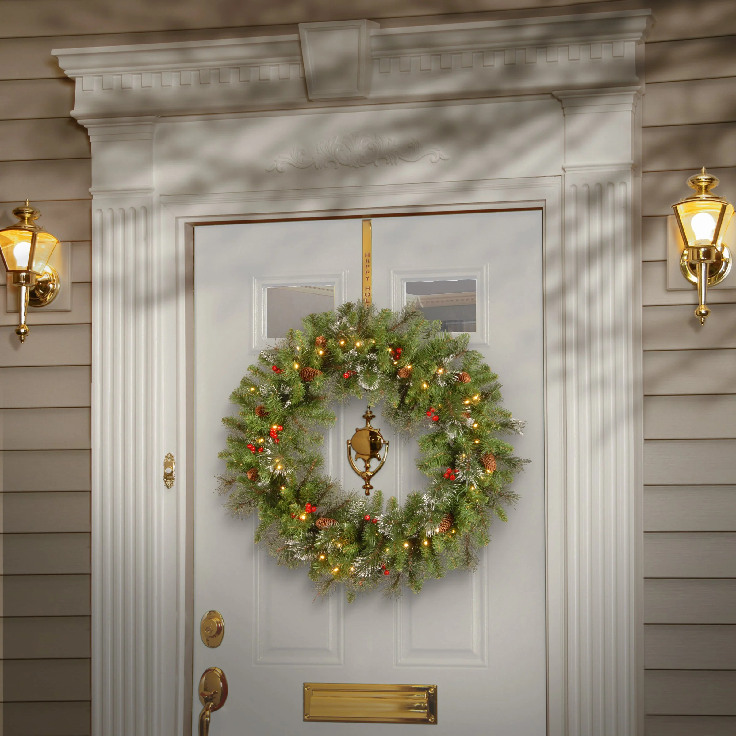 30 in. Pre-Lit Crestwood Spruce Wreath with LED Lights - Image 2