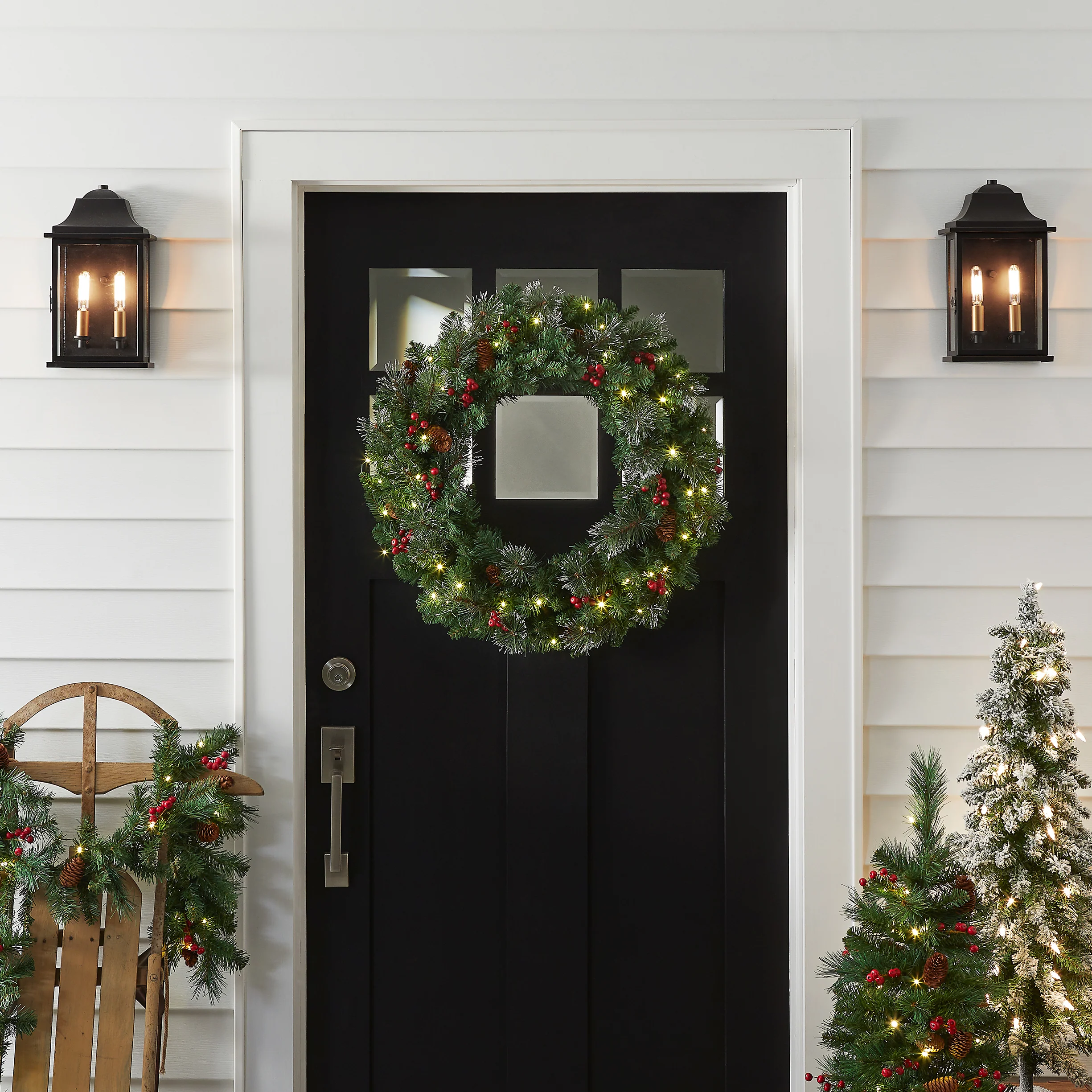 30 in. Pre-Lit Crestwood Spruce Wreath with Warm White LED Lights - Image 2