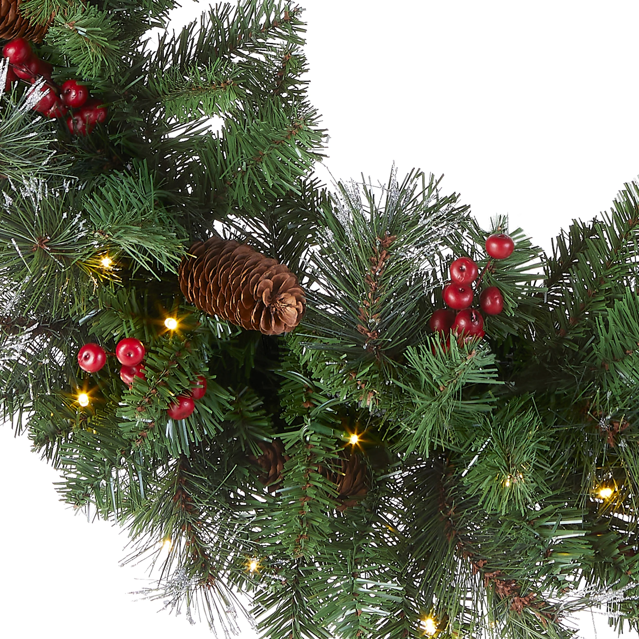 30 in. Pre-Lit Crestwood Spruce Wreath with Warm White LED Lights - Image 3