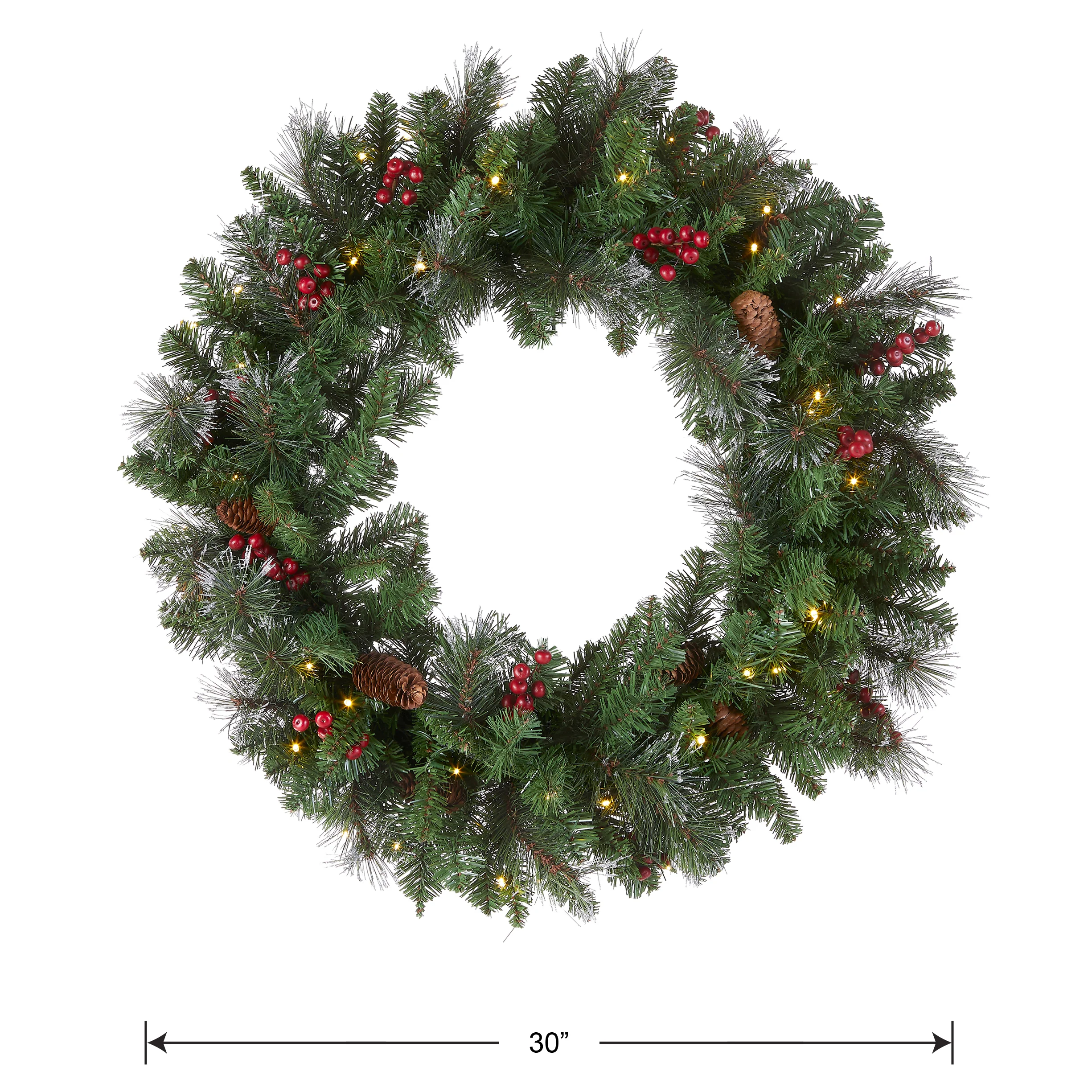30 in. Pre-Lit Crestwood Spruce Wreath with Warm White LED Lights - Image 4