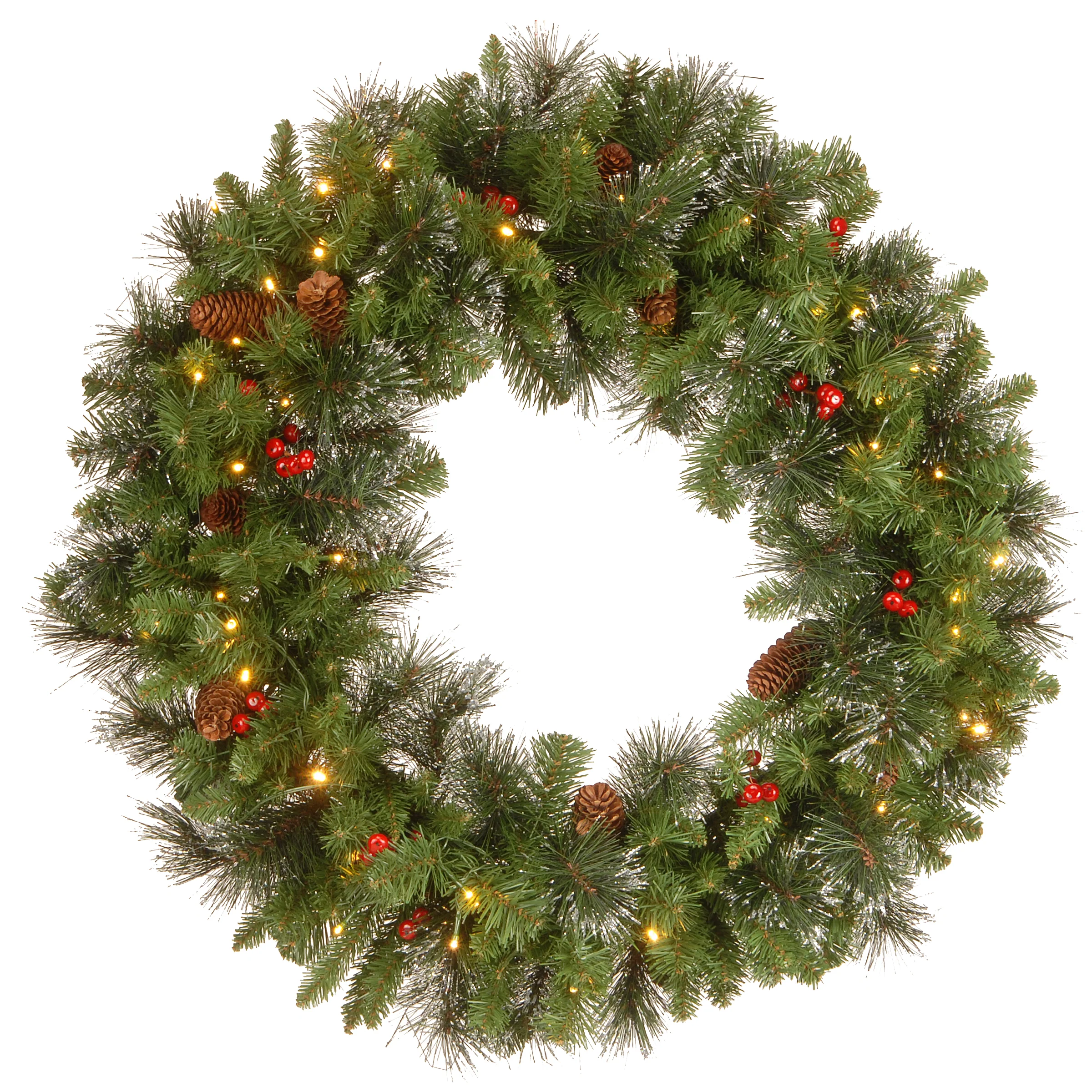 30 in. Pre-Lit Crestwood Spruce Wreath with Warm White LED Lights - Image 5