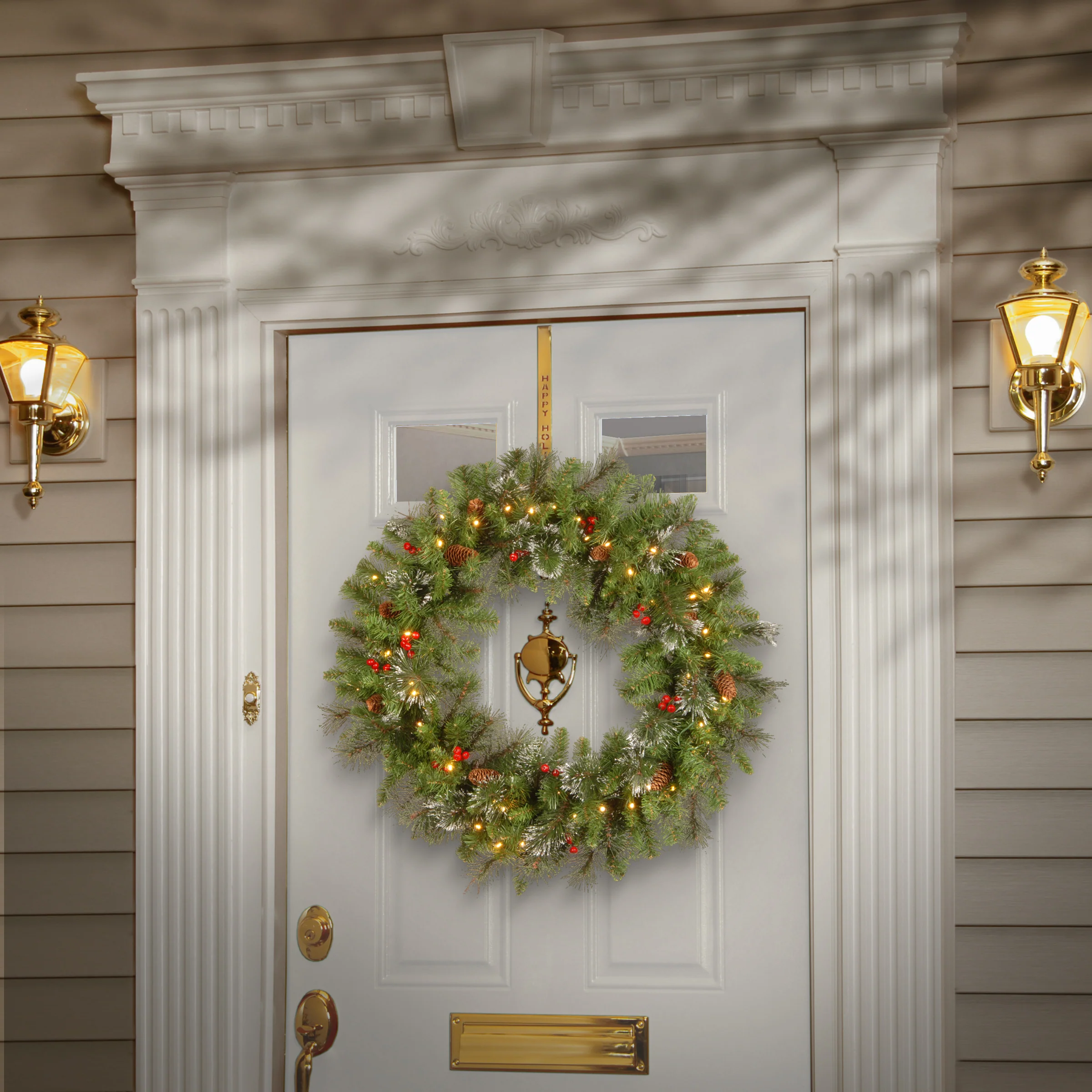 30 in. Pre-Lit Crestwood Spruce Wreath with Warm White LED Lights - Image 6