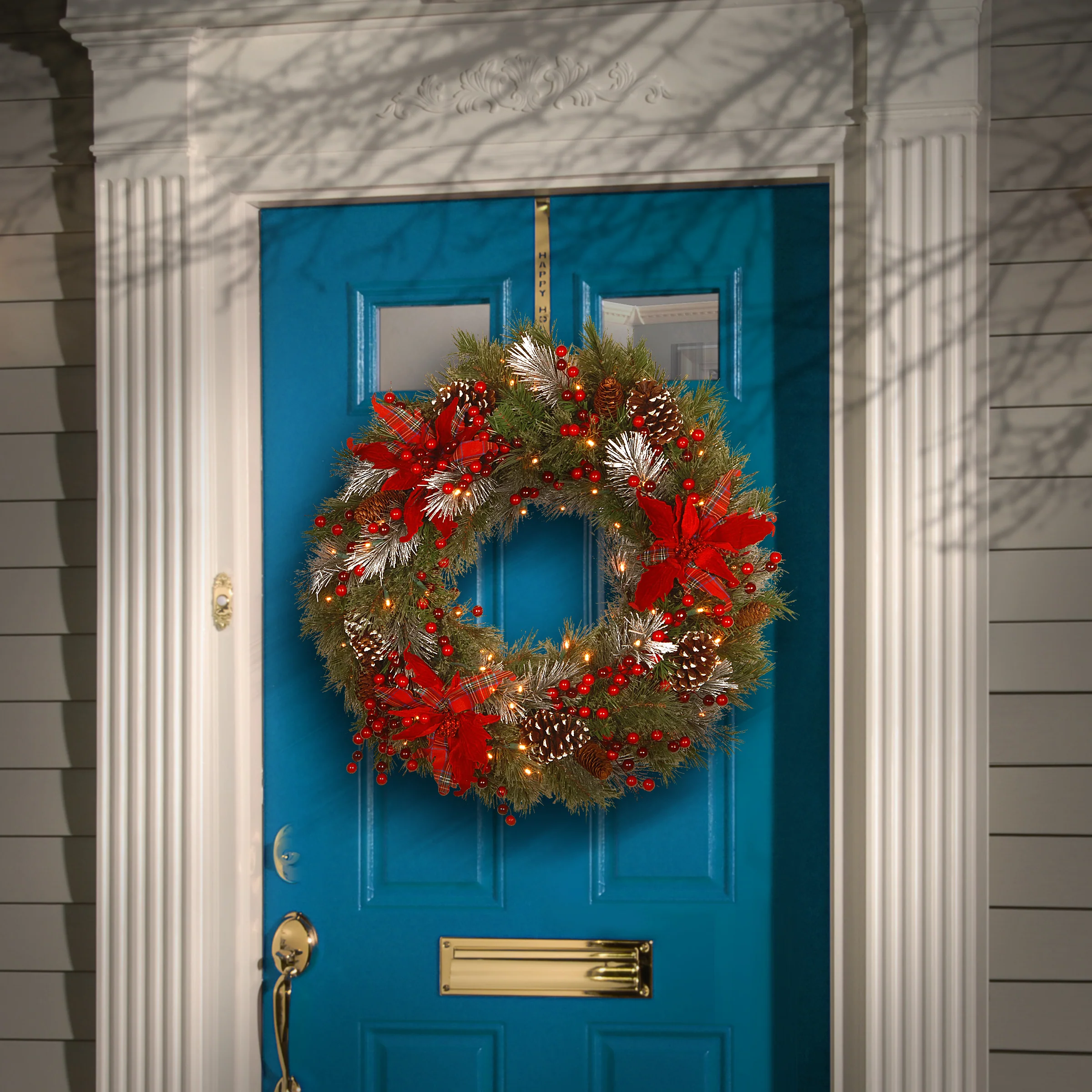 30 in. Pre-Lit Decorative Collection Tartan Plaid Wreath with Warm White LED Lights - Image 2