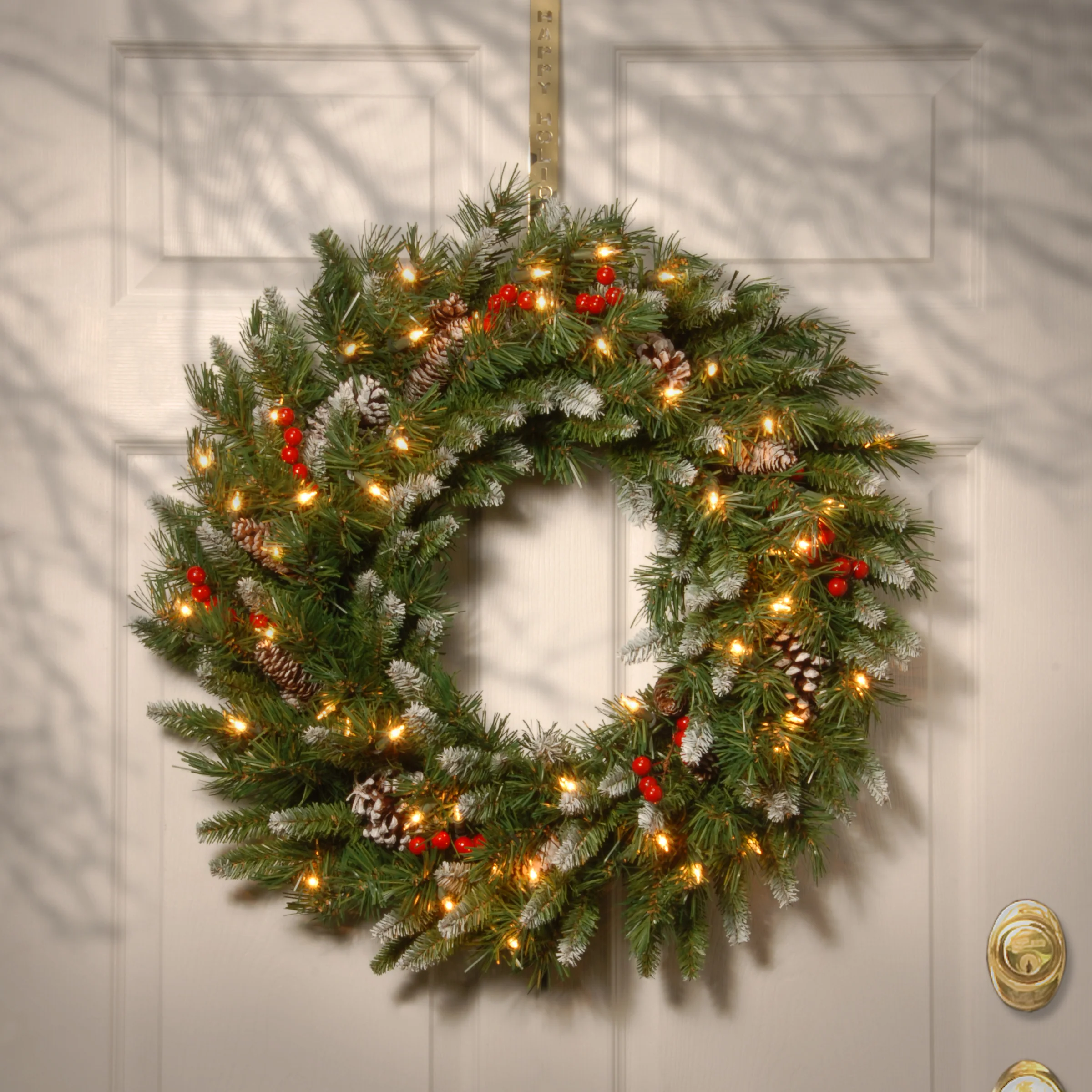 30 in. Pre-Lit Frosted Berry Wreath with Clear Lights, Plug-In - Image 2
