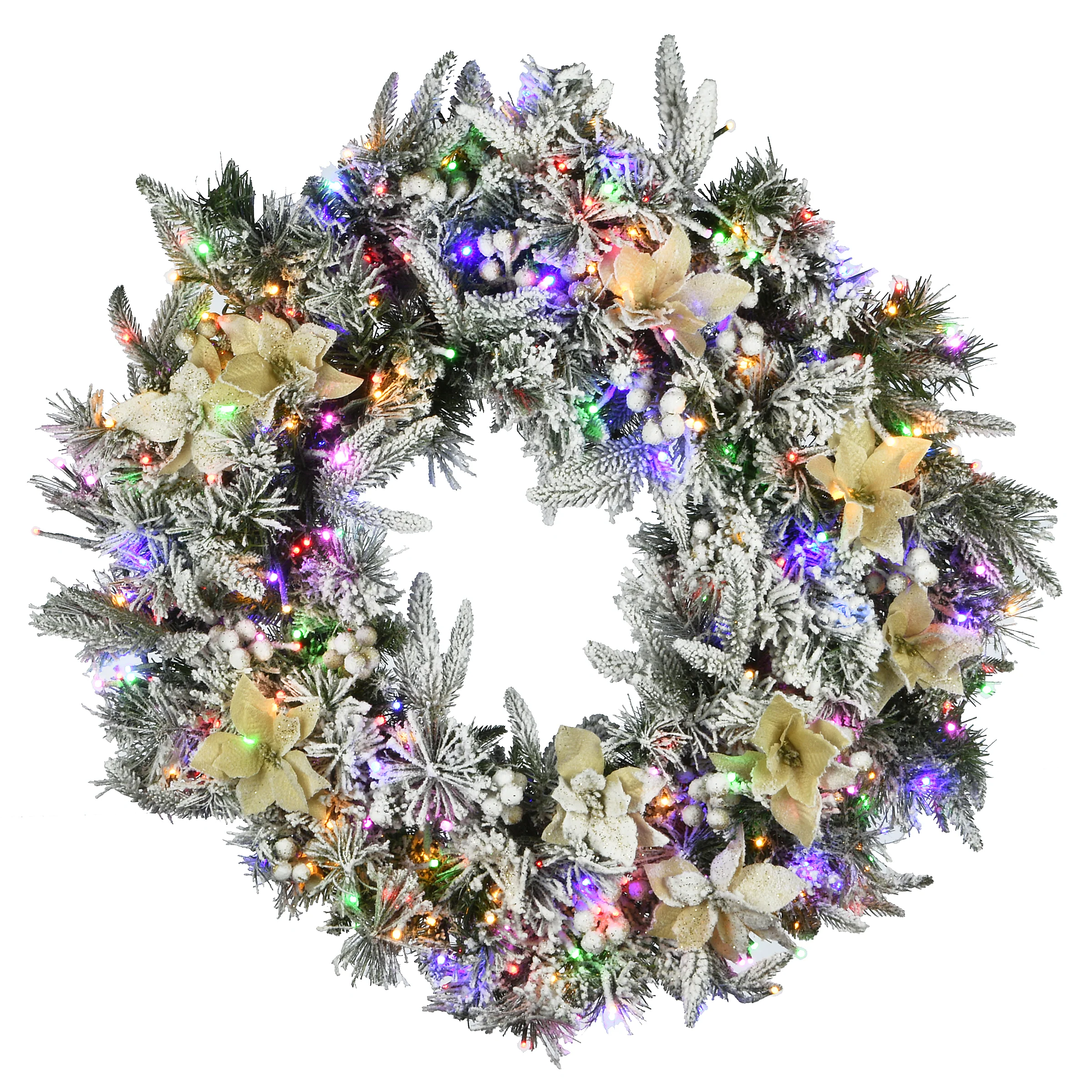 30 in. Pre-Lit Frosted Colonial Fir Wreath with Dual Color LED Cosmic Lights, Plug-In - Image 2