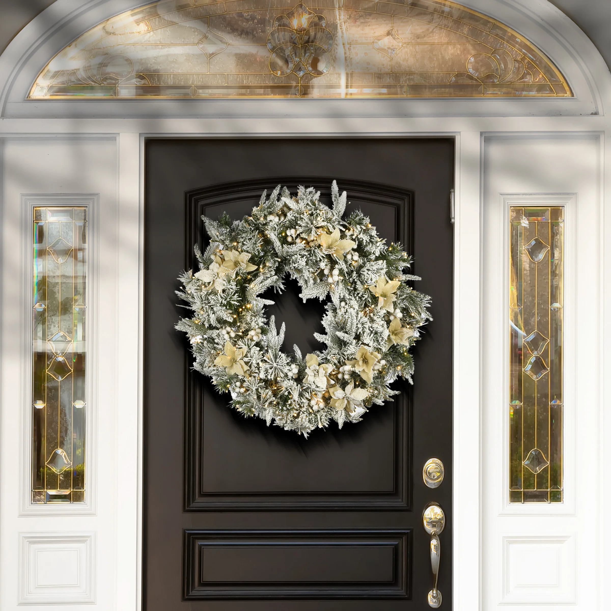 30 in. Pre-Lit Frosted Colonial Fir Wreath with Dual Color LED Cosmic Lights, Plug-In - Image 3