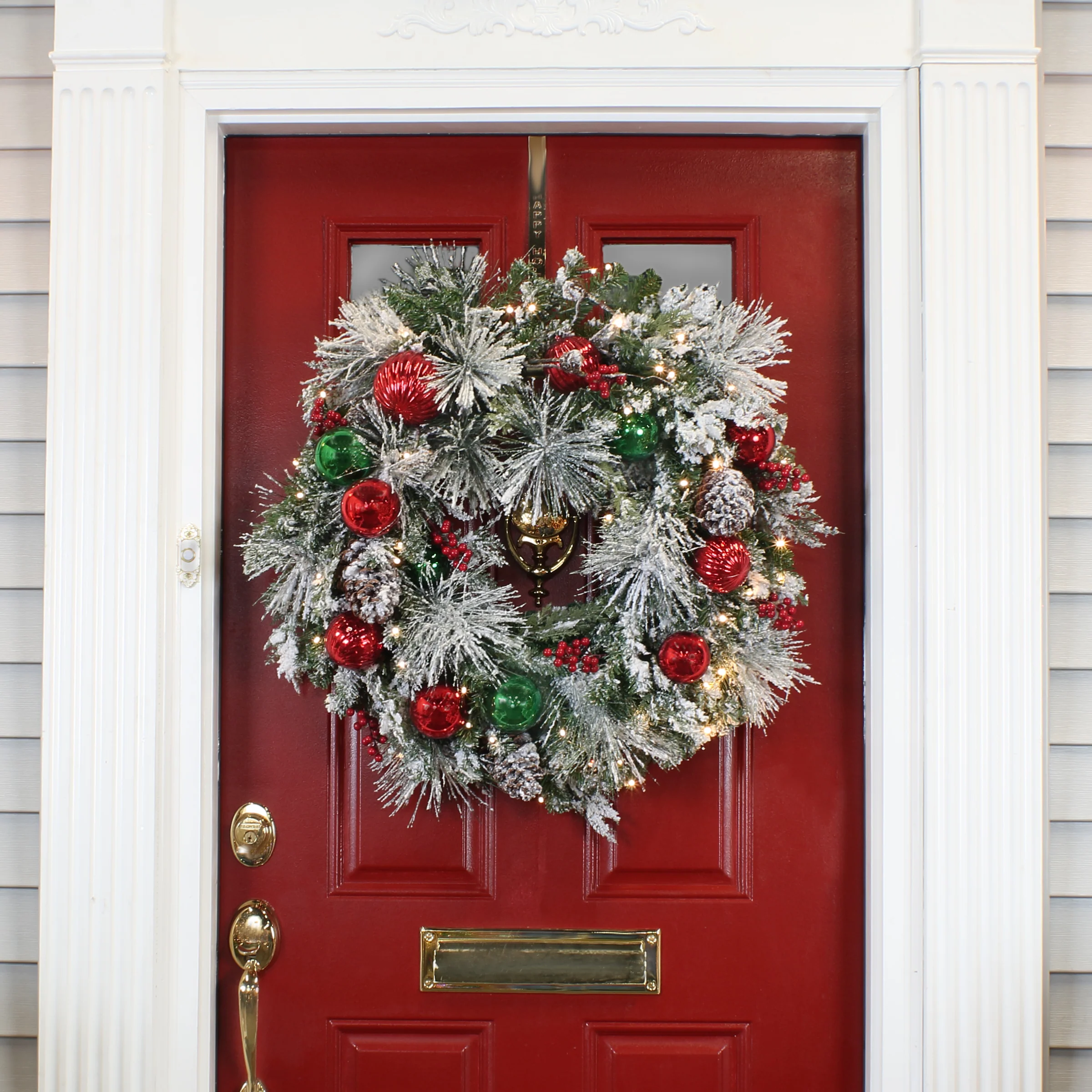30 in. Pre-Lit General Store Frosted Wreath with LED Lights - Image 2