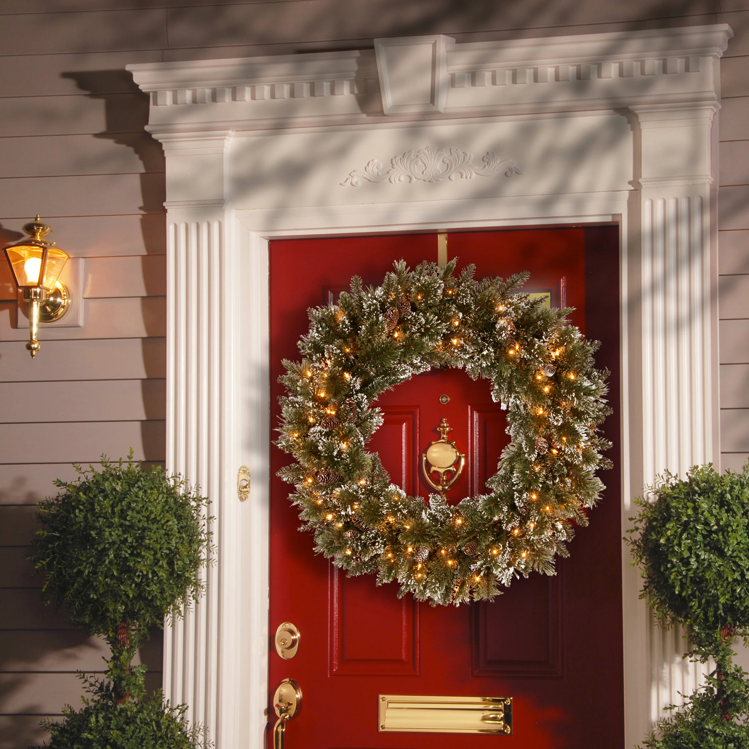 30 in. Pre-Lit Glittery Bristle Pine Wreath with Twinkly LED Lights - Image 2