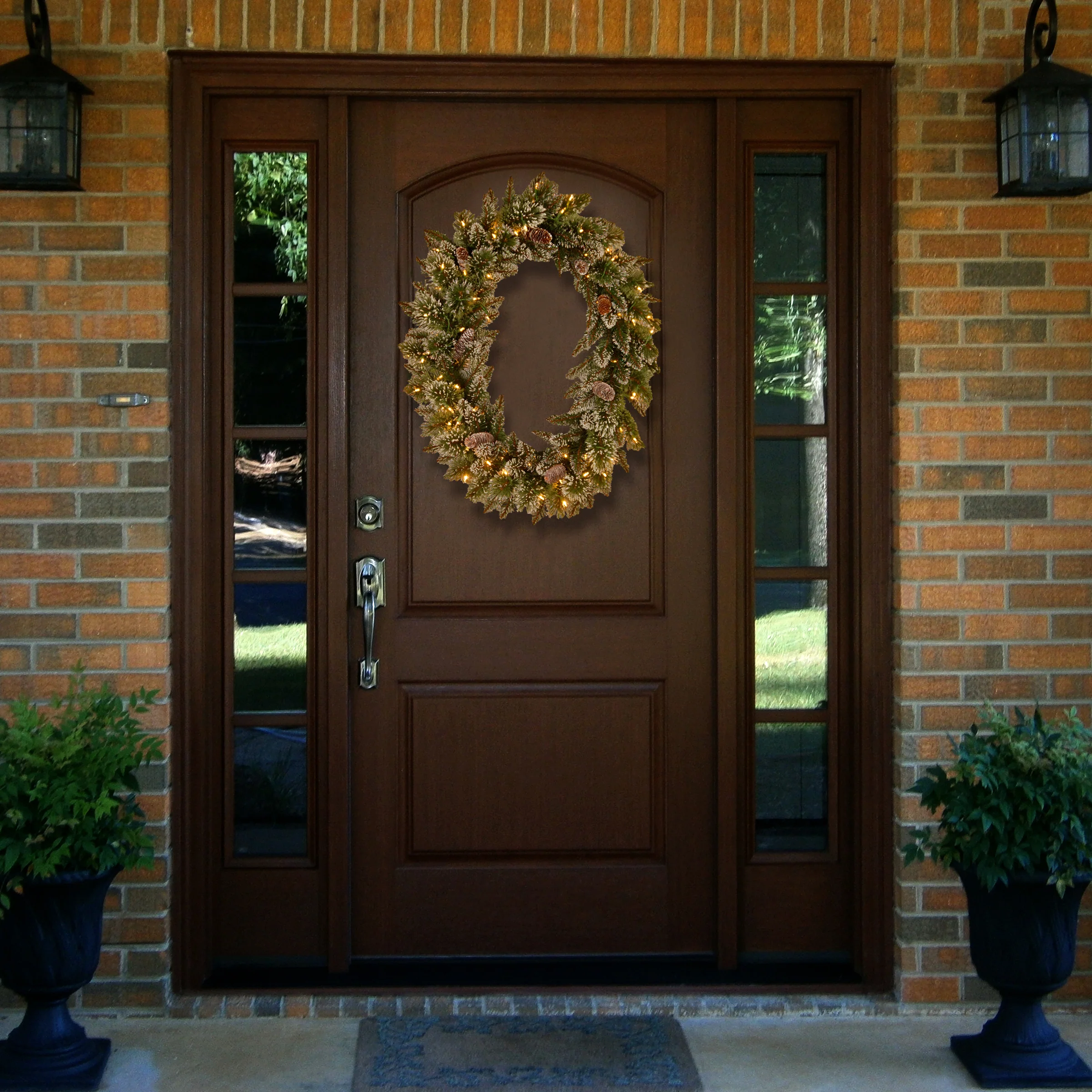 30 in. Pre-Lit Glittery Bristle Pine Wreath with Warm White LED Lights - Image 2