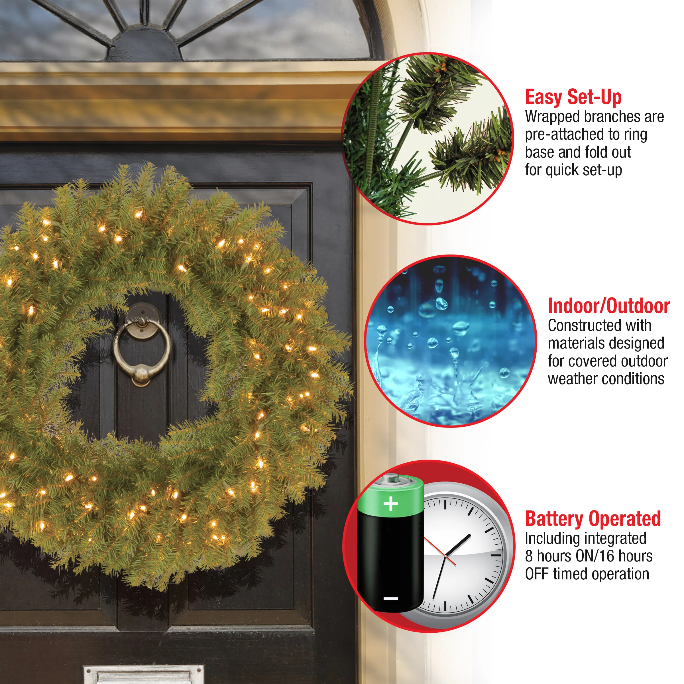 30 in. Pre-Lit Norwood Fir Wreath with LED Lights - Image 6