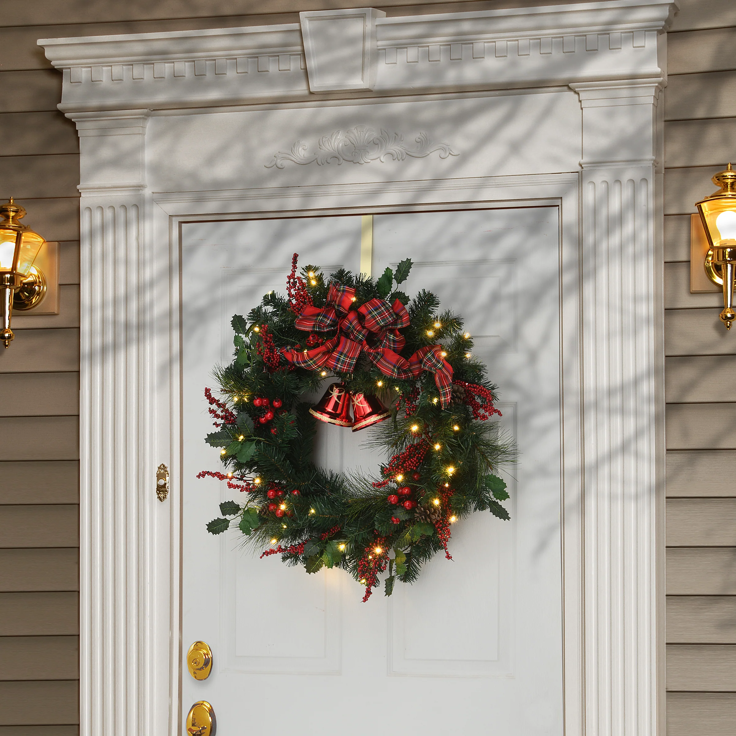 30 in. Pre-Lit Plaid Bow Wreath with LED Lights - Image 2