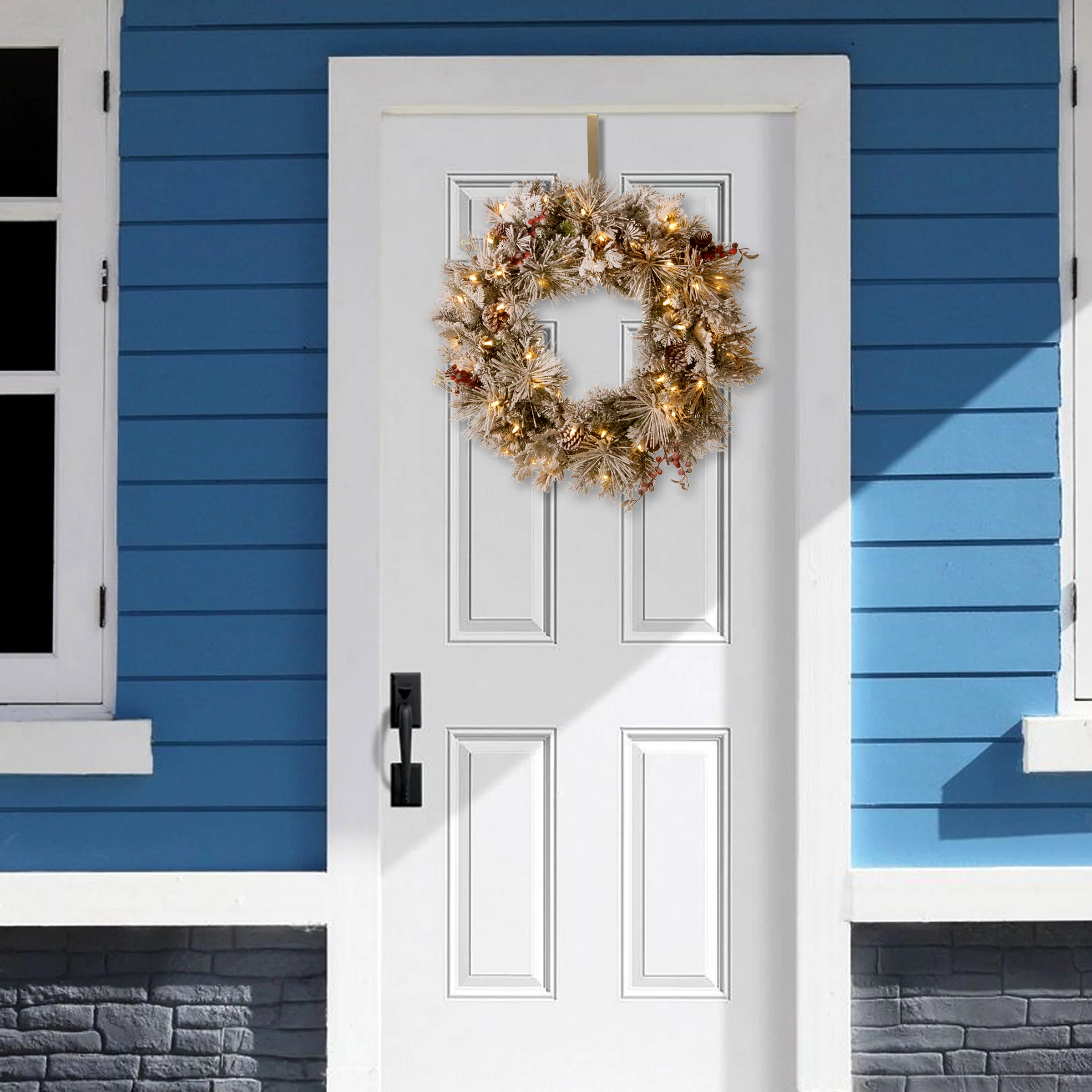 30 in. Pre-Lit Snowy Bedford Pine Wreath with LED Lights - Image 2