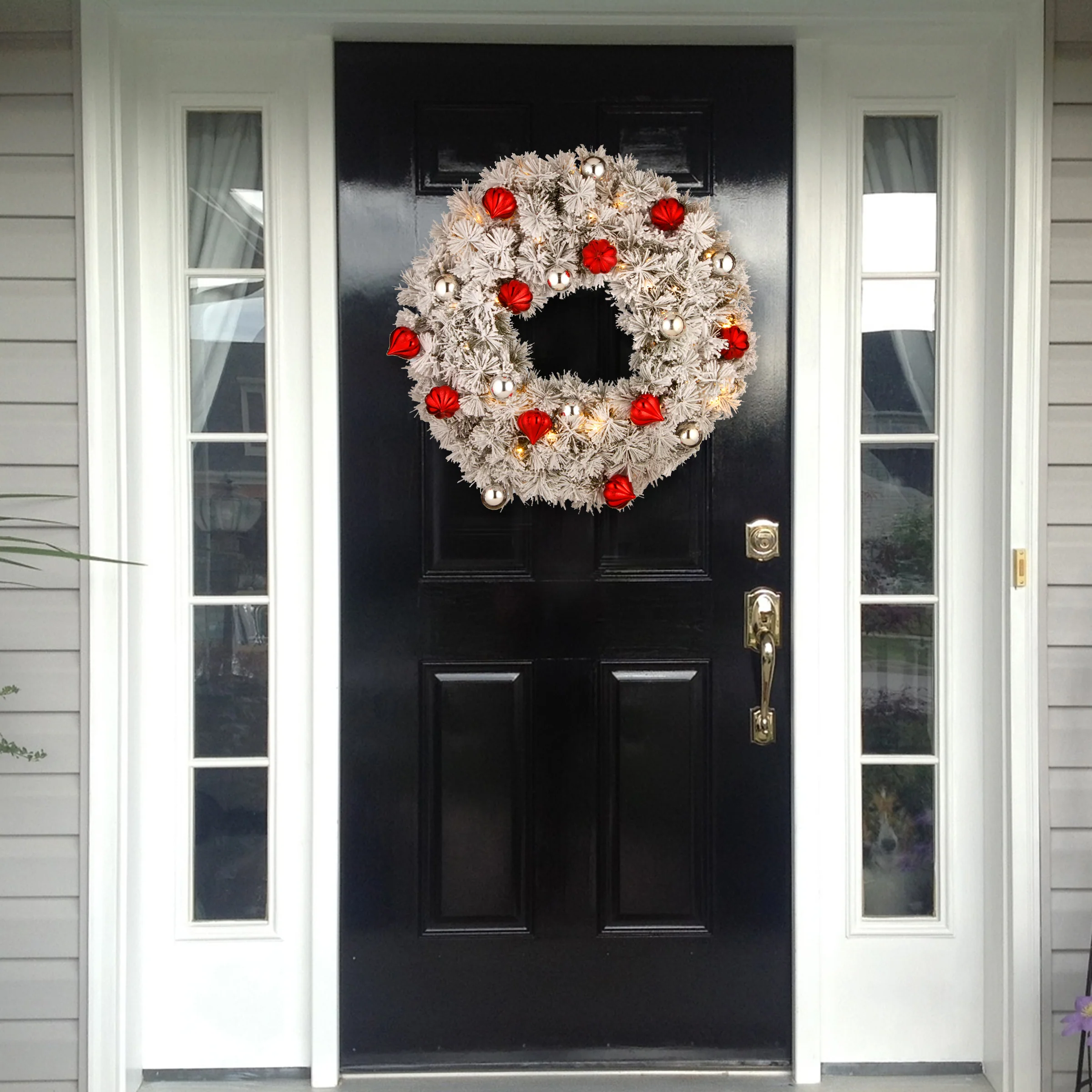 30 in. Pre-Lit Snowy Bristle Pine Wreath with LED Lights - Image 2