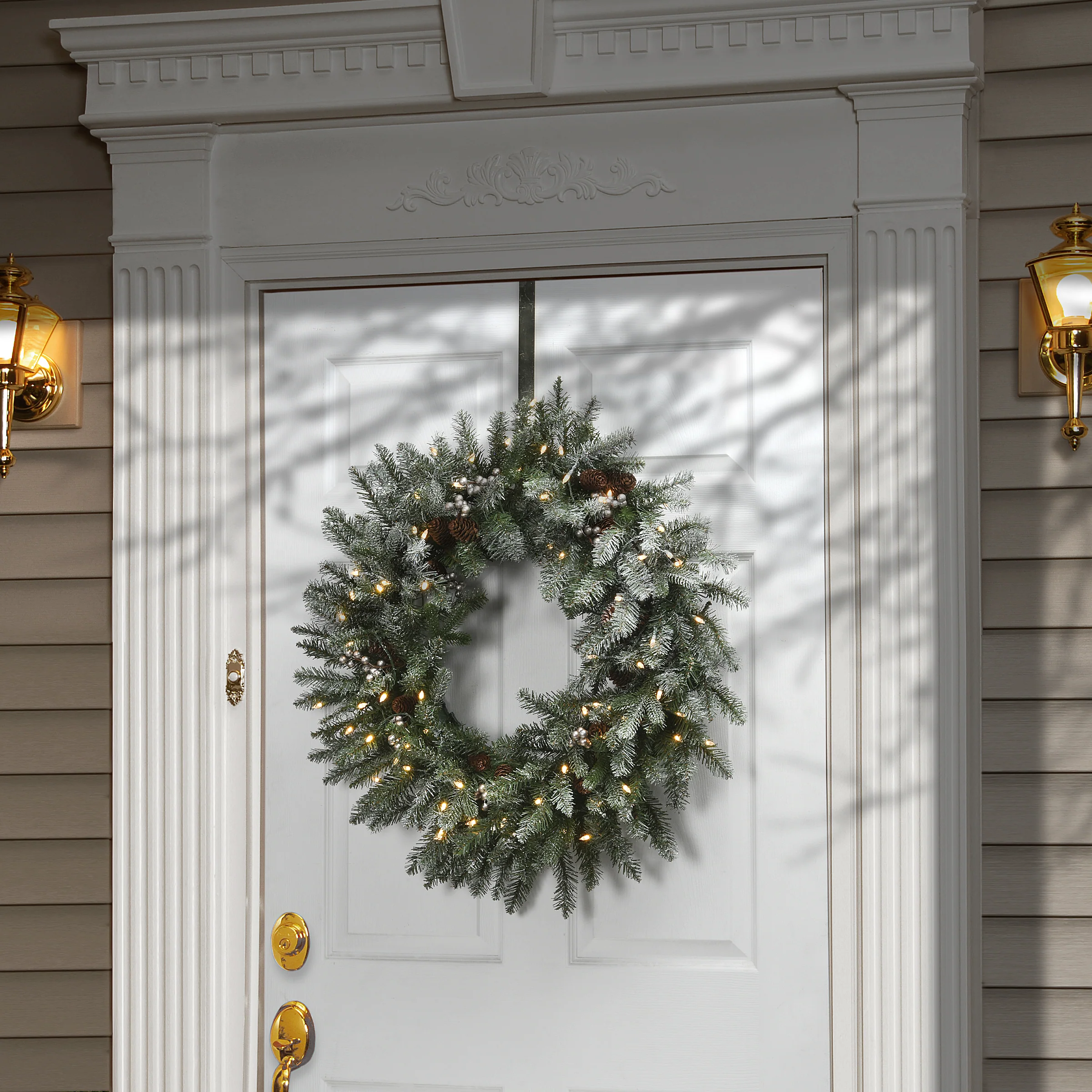 30 in. Pre-Lit Snowy Morgan Spruce Wreath with LED Lights - Image 2