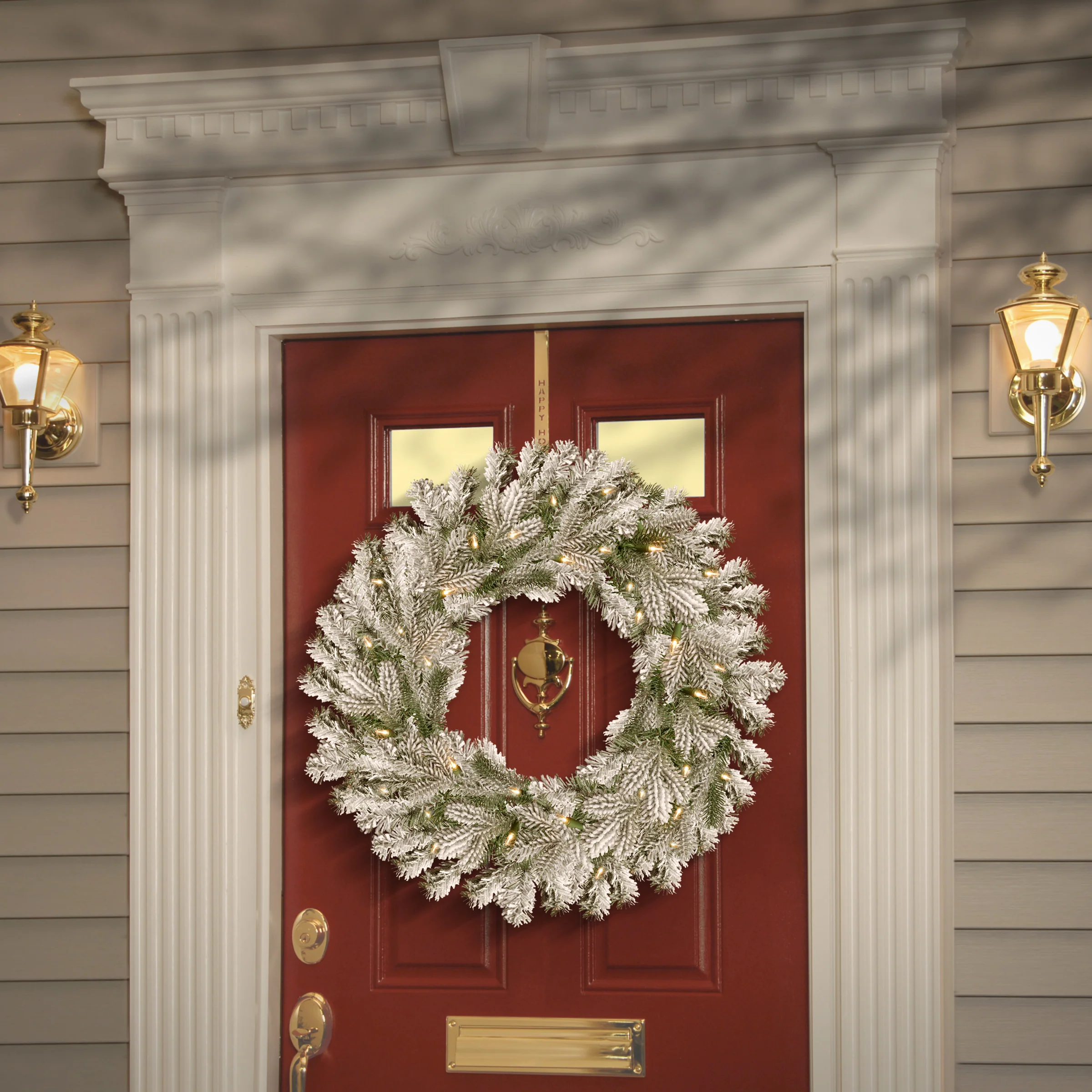 30 in. Pre-Lit Snowy Sheffield Spruce Wreath with LED Lights - Image 2