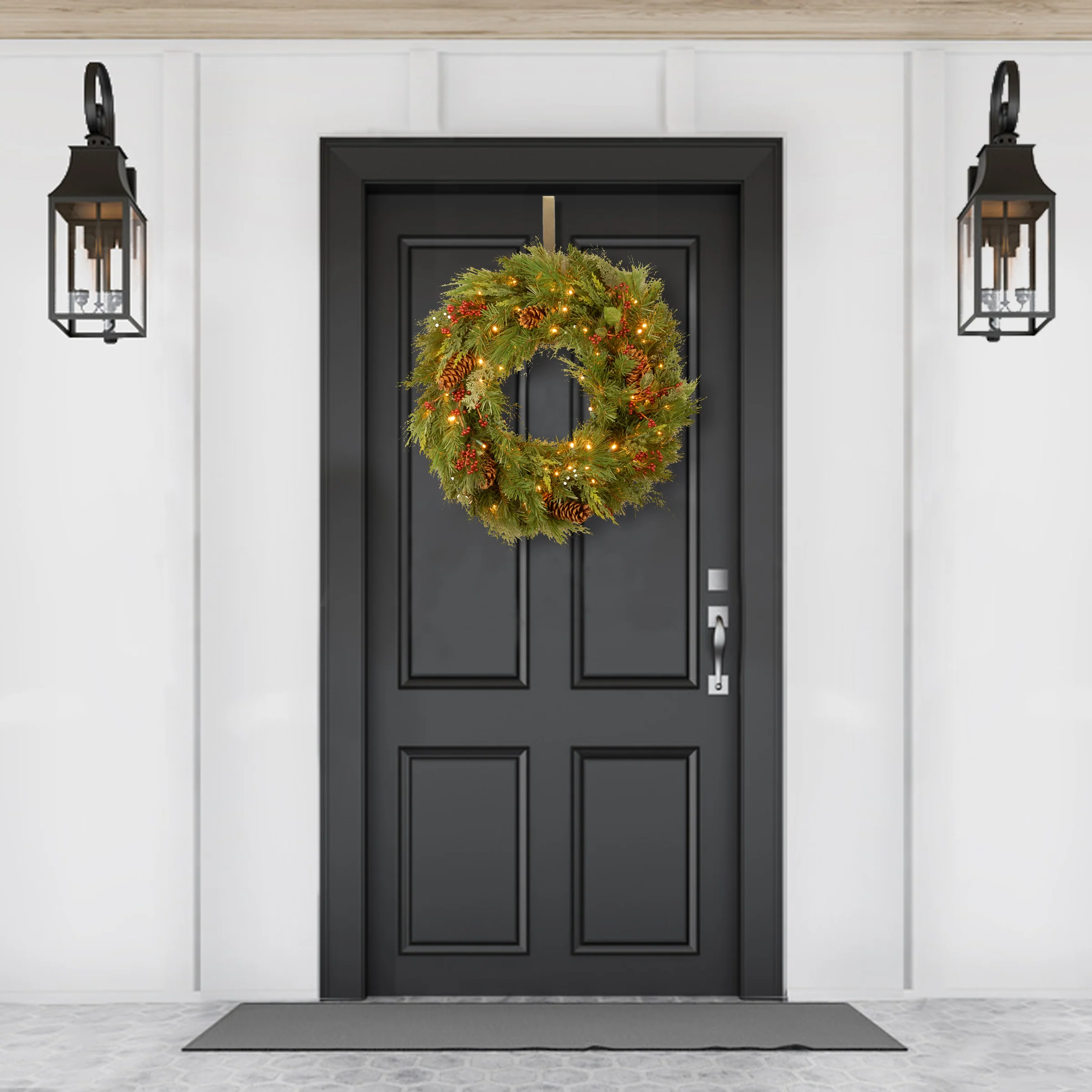 30 in. Pre-Lit White Pine Wreath with Warm White LED Lights - Image 2