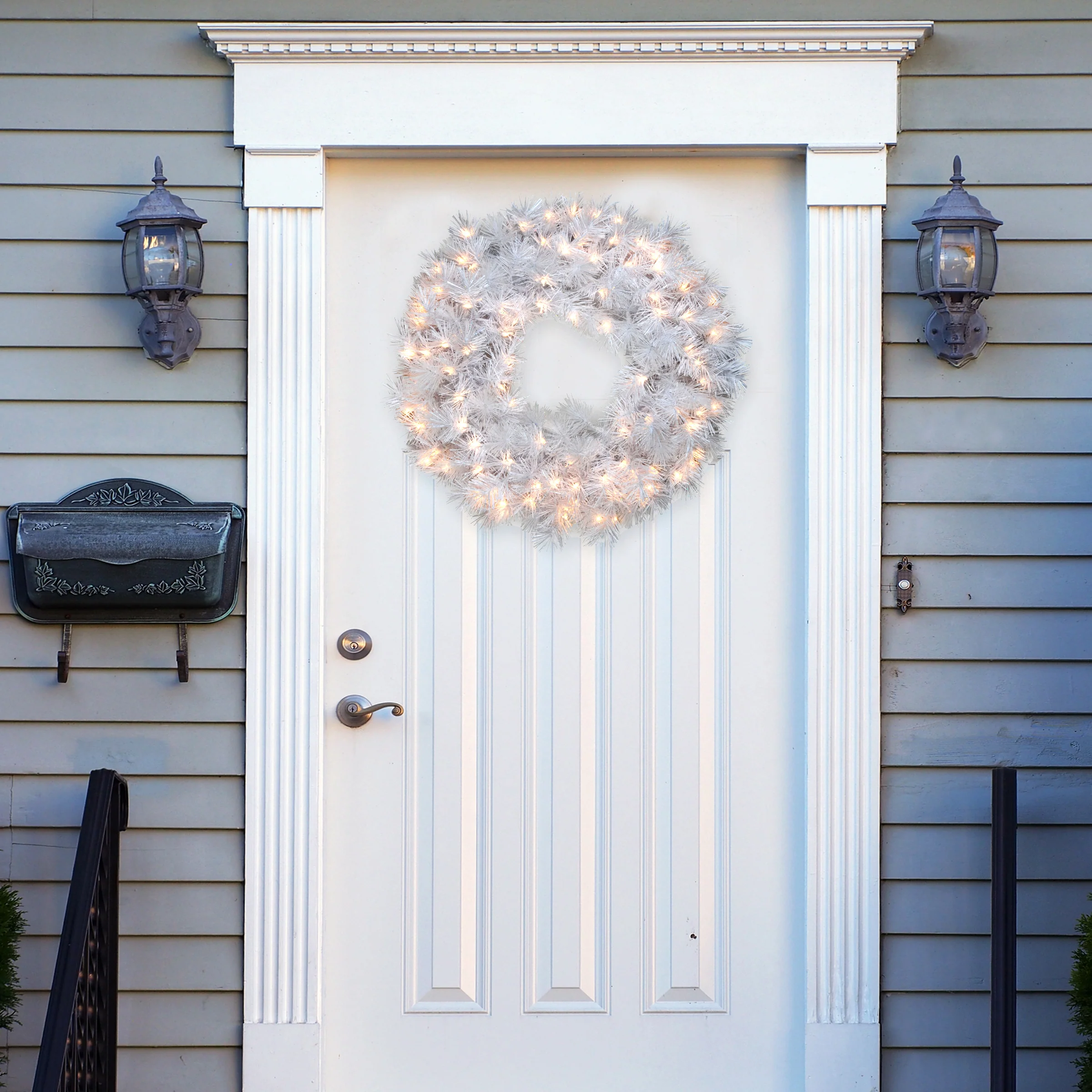 30 in. Pre-Lit Wispy Willow Grande White Wreath with Clear Lights - Image 2