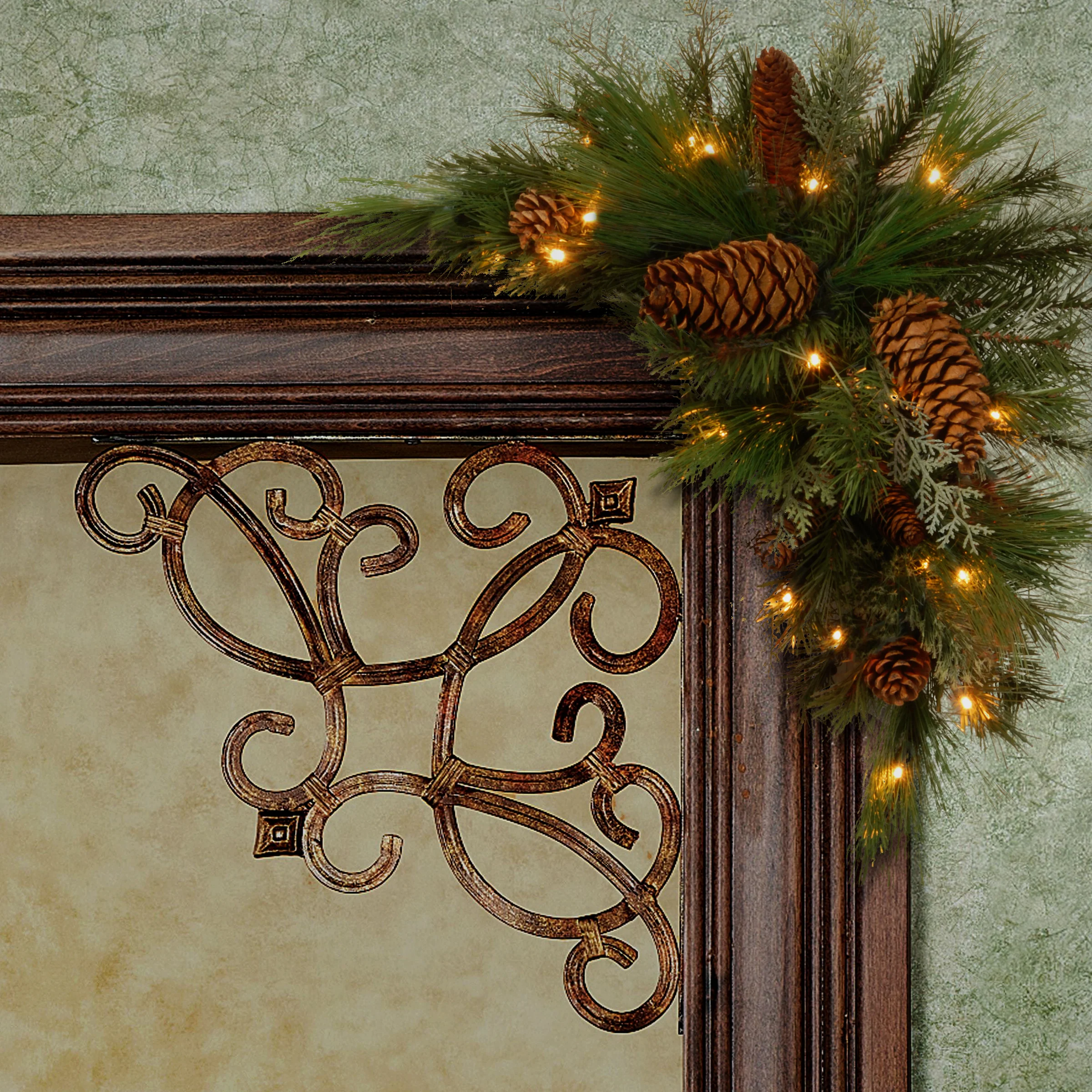 30 in. Pre-Lit White Pine Corner Swag with LED Lights - Image 2