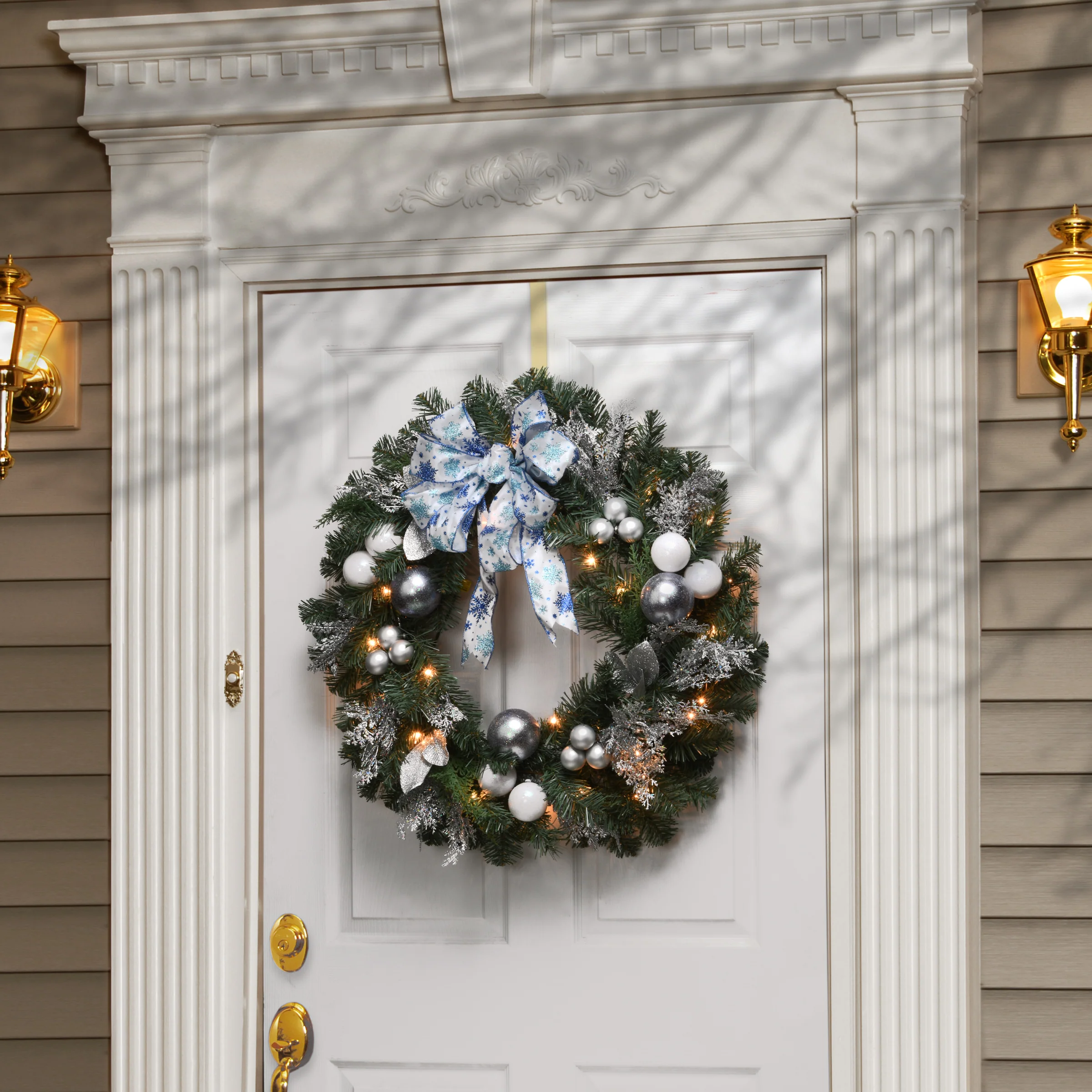 32 in. Pre-Lit Decorative Collection Ornament Wreath with Clear Lights - Image 2